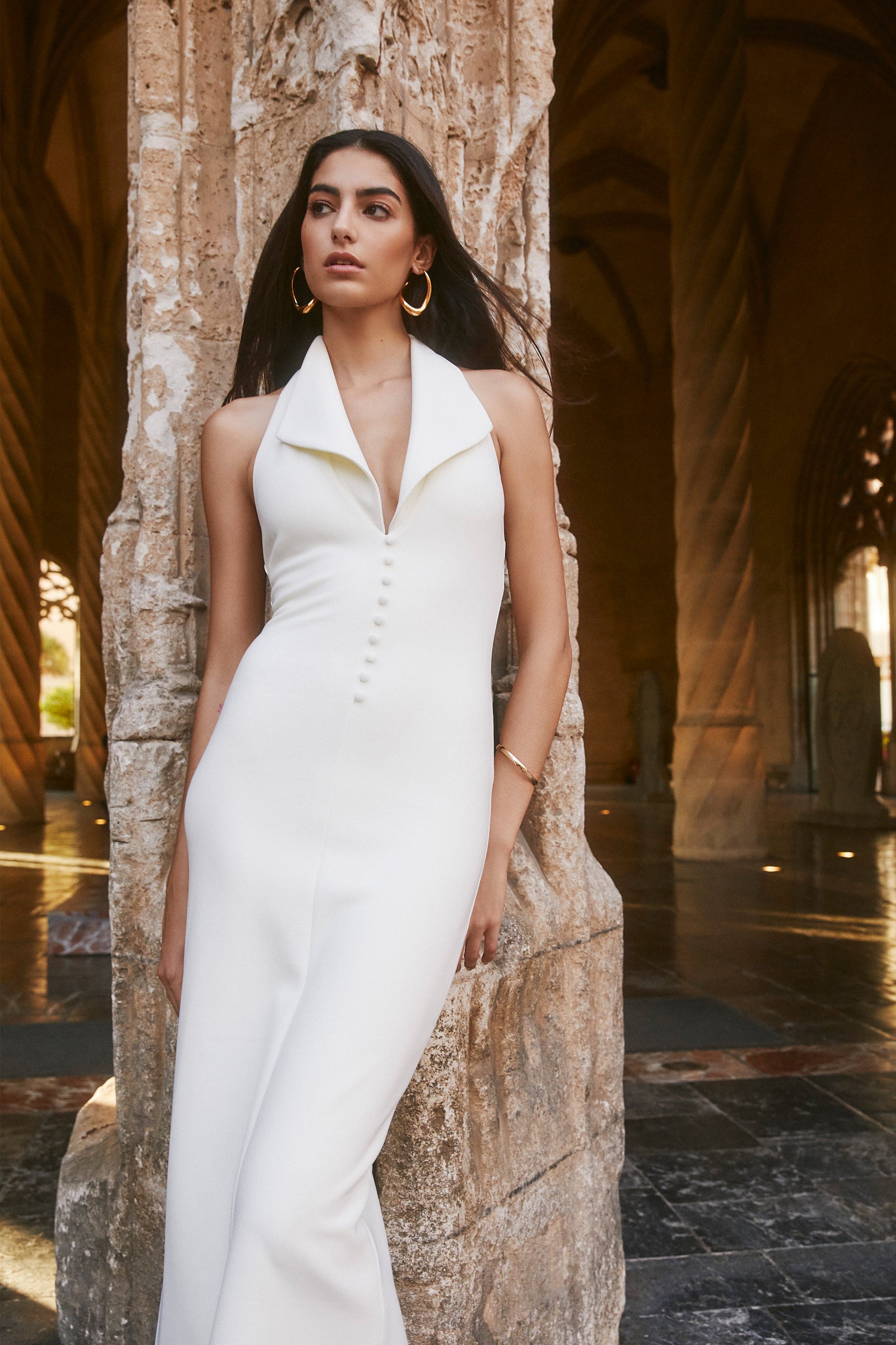 Annita Crepe Halter Midi Dress - Ivory #7