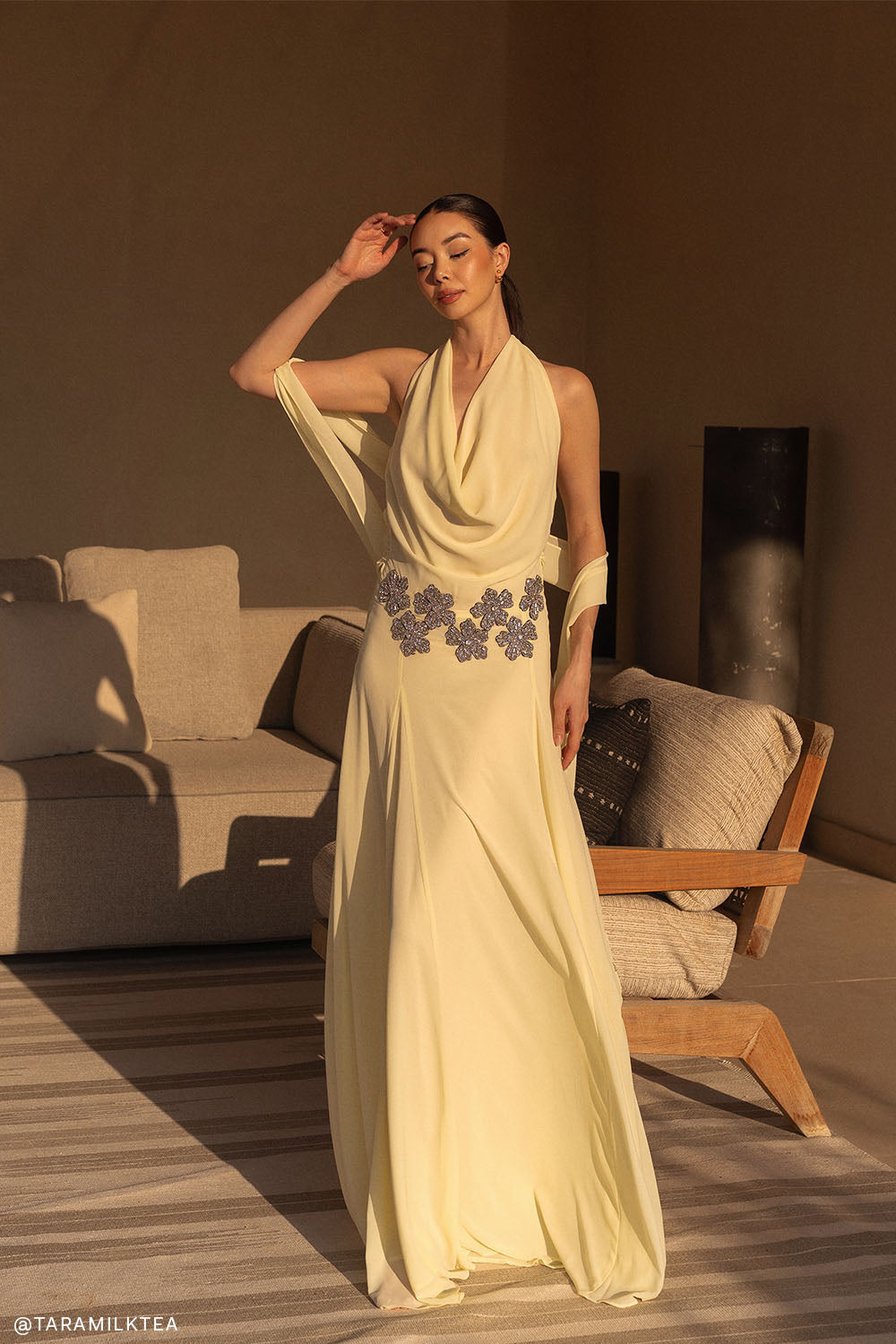 Santal Floral Chiffon Halter Maxi Dress - Lemon #8