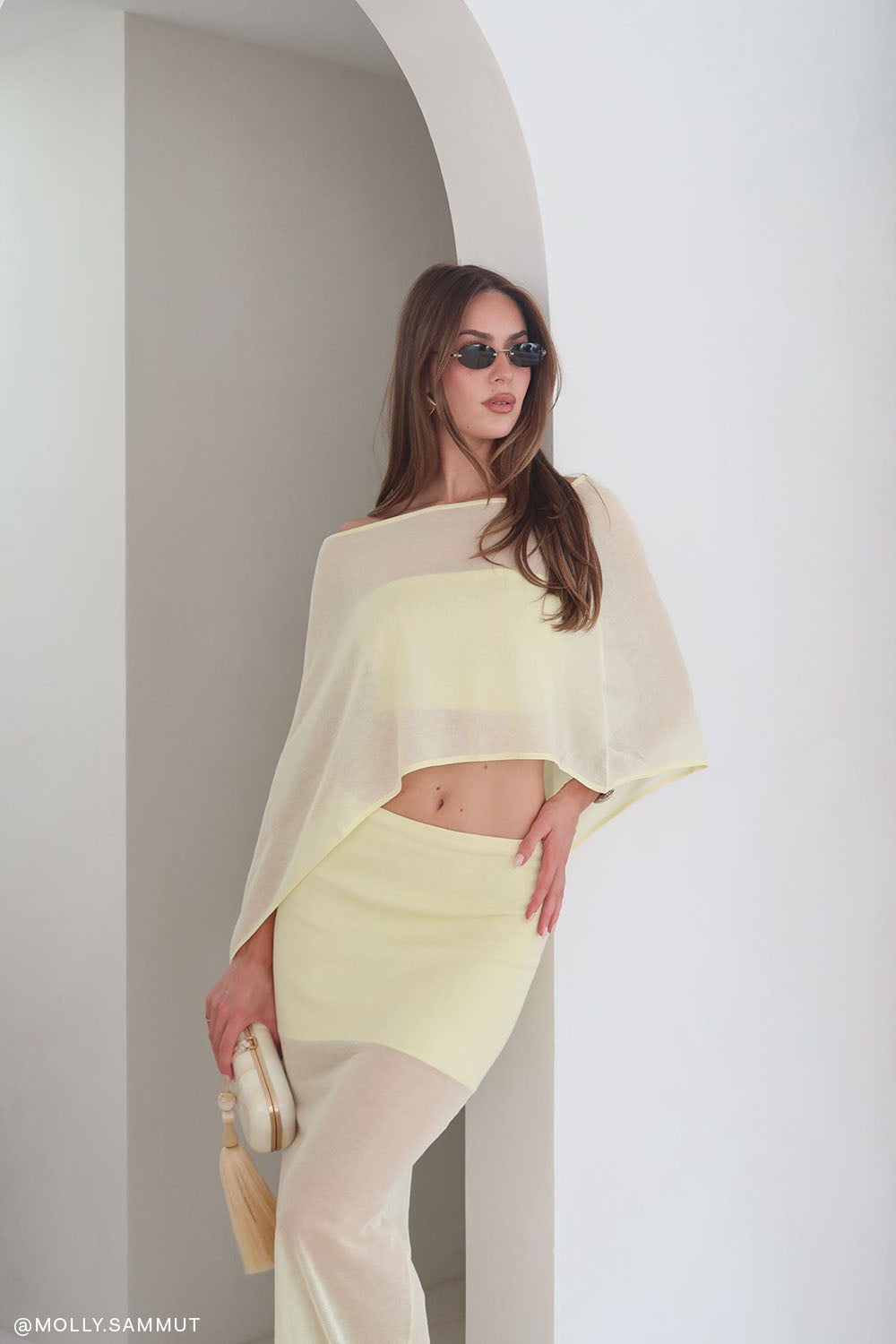 Lyra Sheer Knit Cape - Lemon
