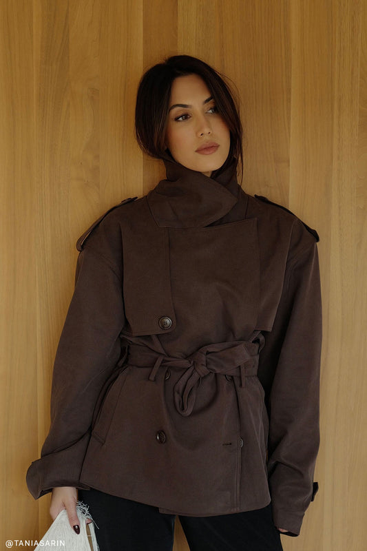 Alden Short Trench Jacket - Chocolate