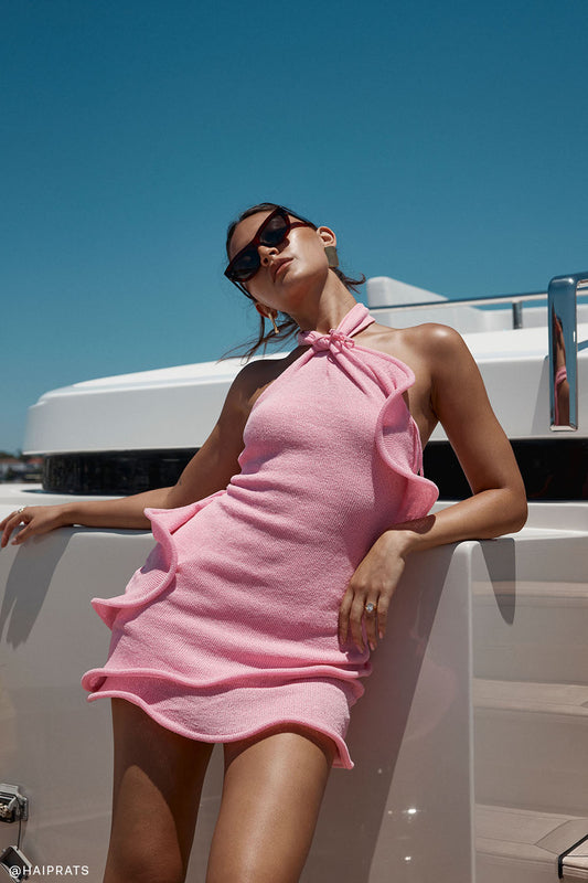 Caprice Halter Knit Mini Dress - Bubblegum Pink
