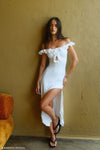 Allegra Off Shoulder Ruffle Midi Dress - Ivory