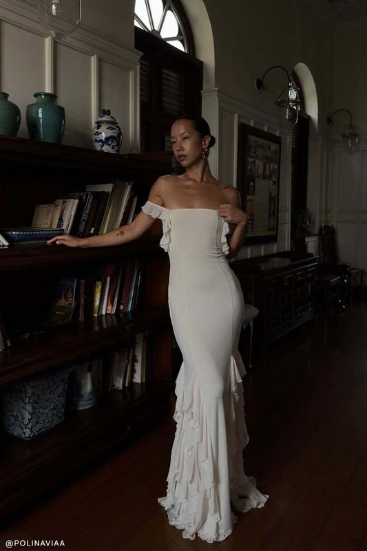 Etta Ruffle Slinky Maxi Dress - Ivory