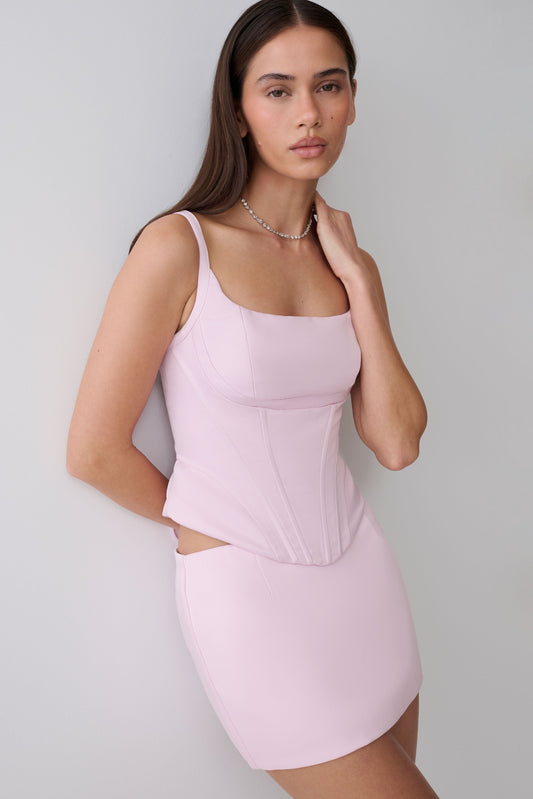 Melina Satin Peplum Corset Top - Pink