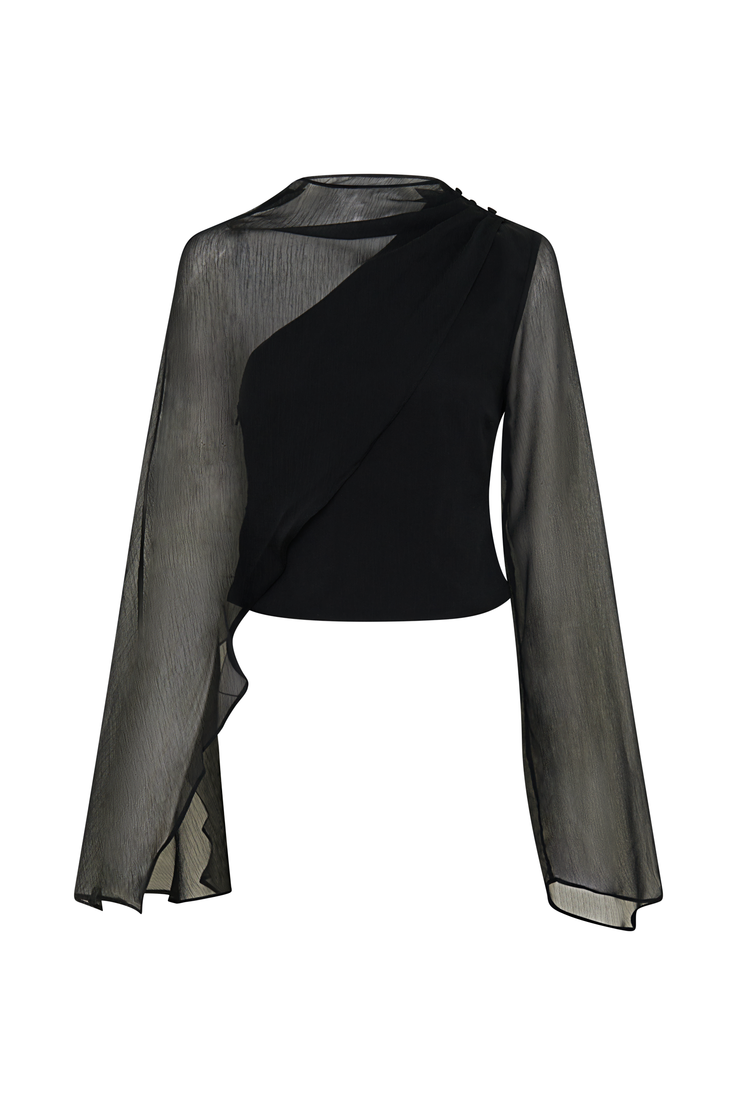 Ida Sheer Asymmetrical Long Sleeve Cape - Black #8
