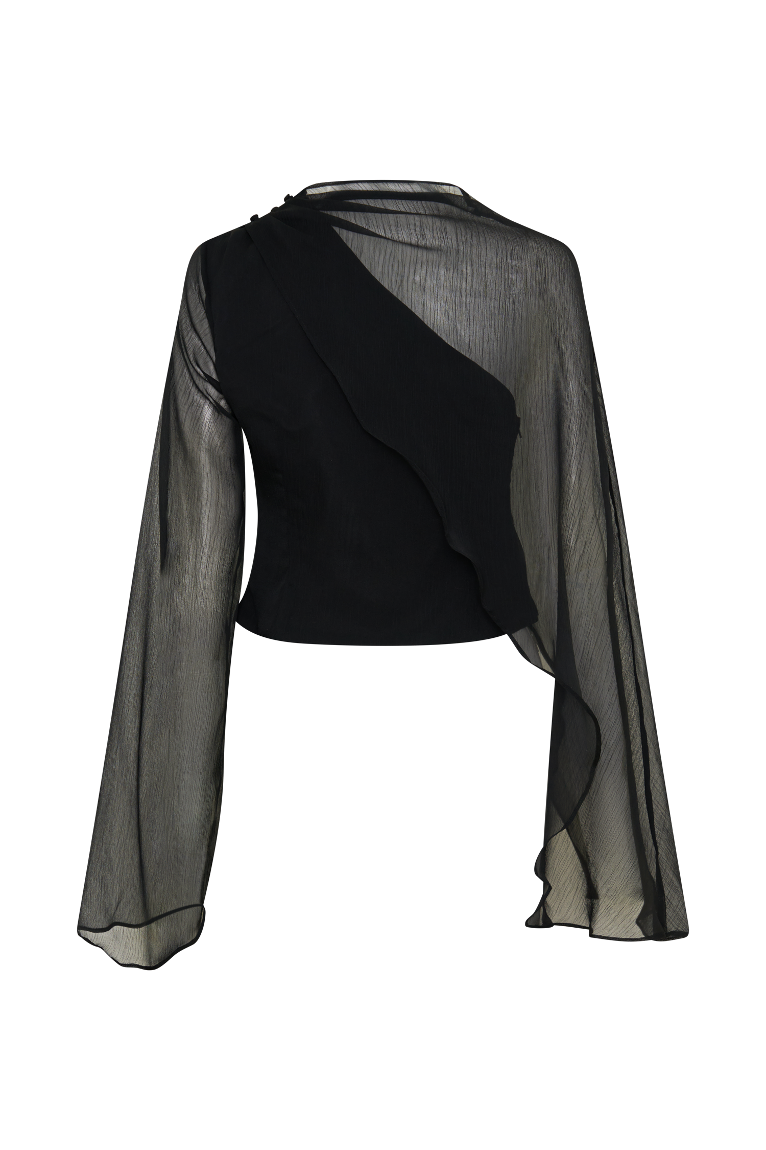 Ida Sheer Asymmetrical Long Sleeve Cape - Black #7