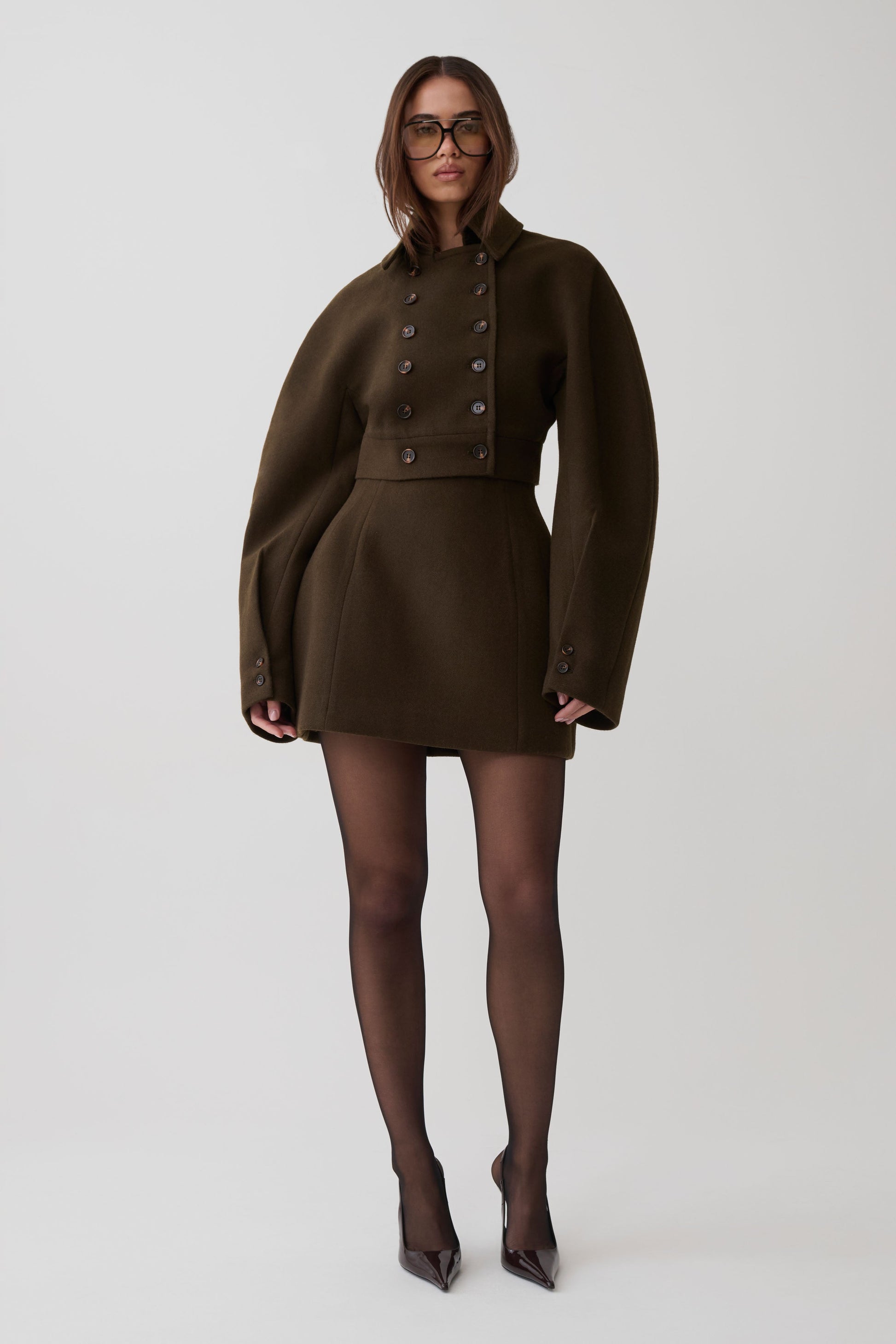 Jemima Wool Blend Cropped Jacket - Chocolate #2