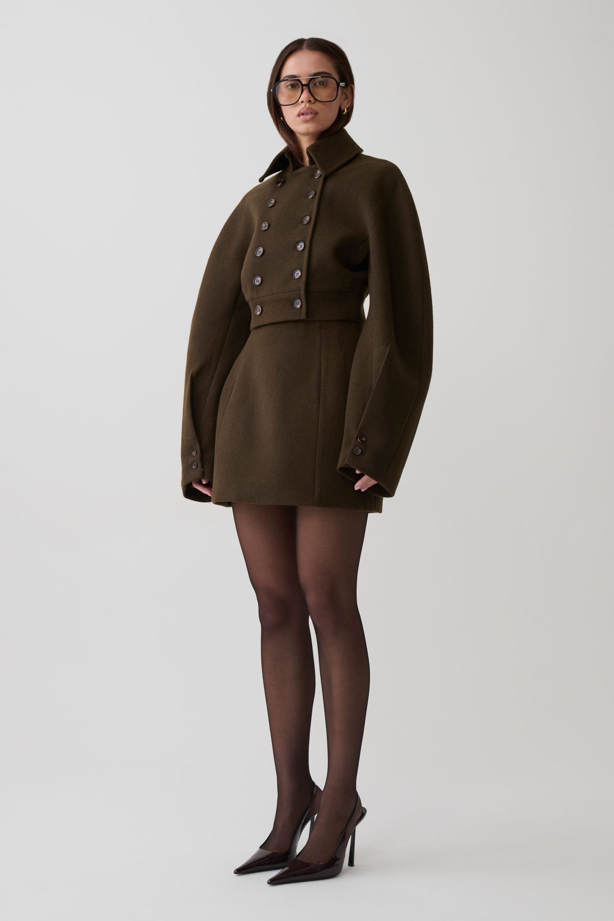 Jemima Wool Blend Cropped Jacket - Chocolate #4