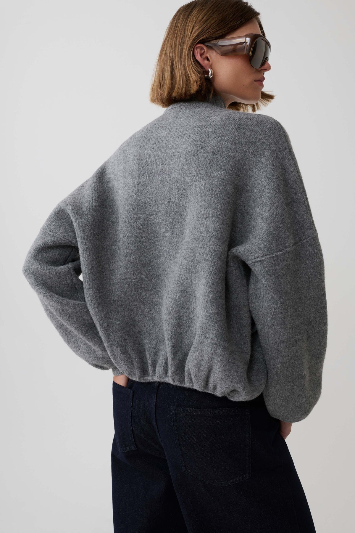 Brittany Blouson Knit Cardigan - Charcoal
