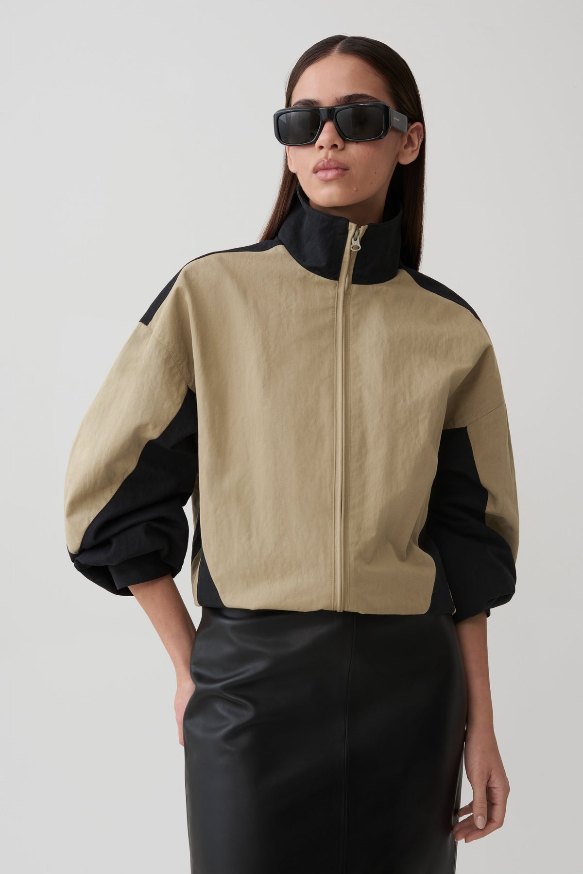 Lizzie Funnel Neck Bomber Jacket - Sage/Black #4