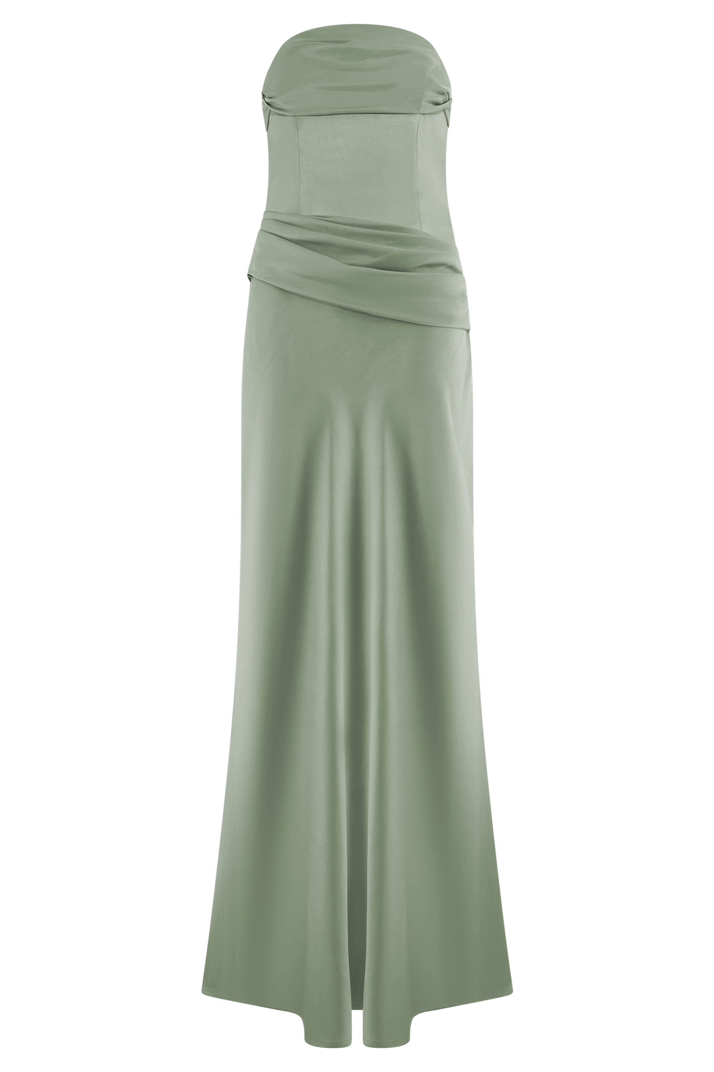 Jasmine Strapless Satin Maxi Dress - Sage