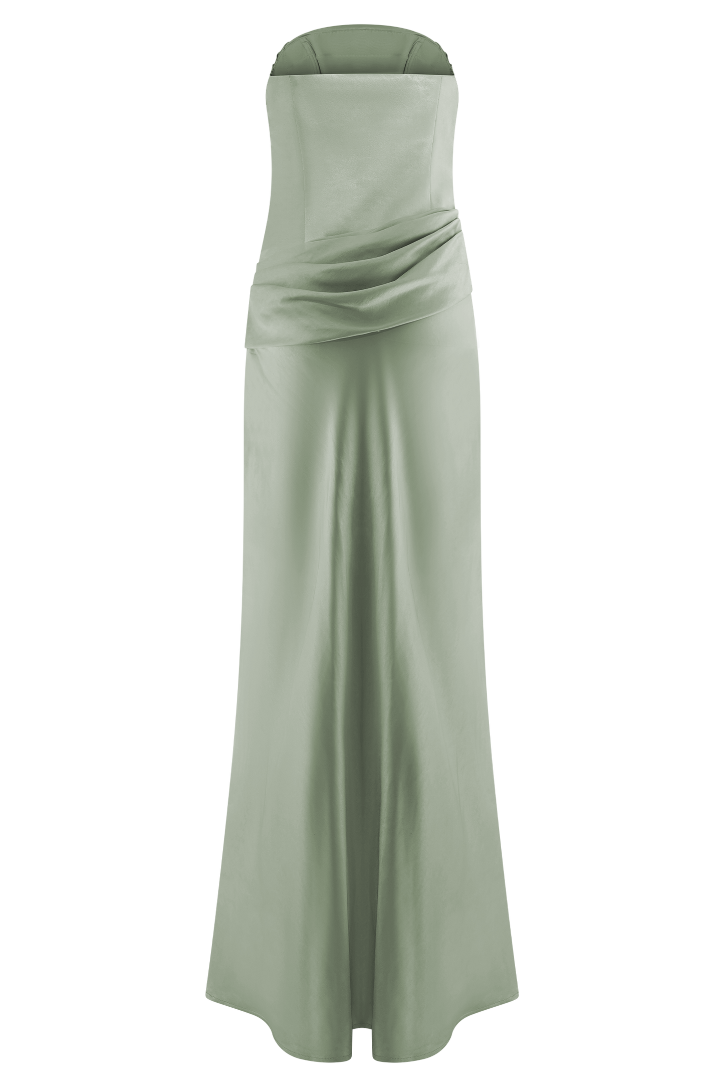 Jasmine Strapless Satin Maxi Dress - Sage