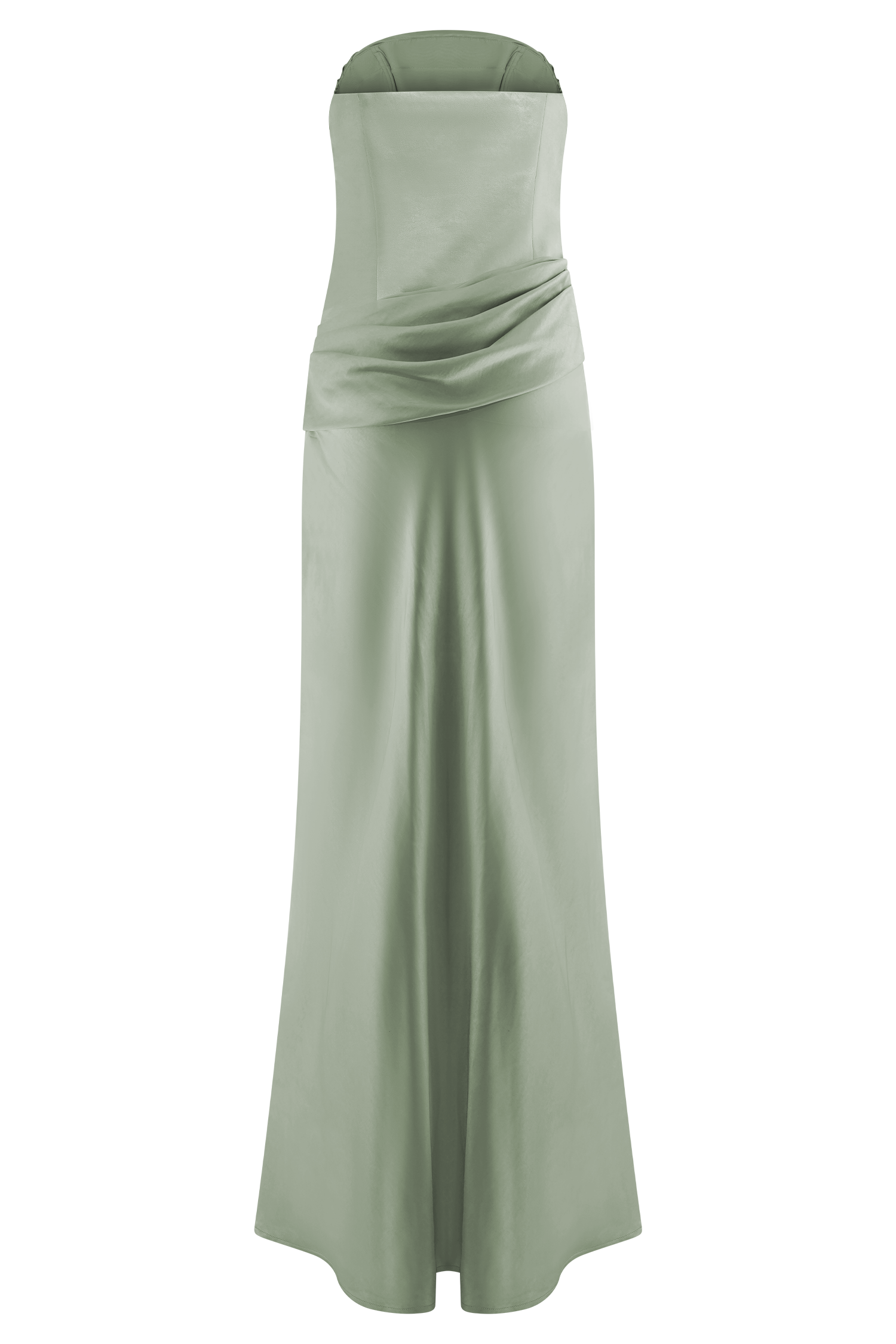 Jasmine Strapless Satin Maxi Dress - Sage #12