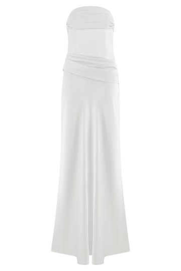Jasmine Strapless Satin Maxi Dress - White
