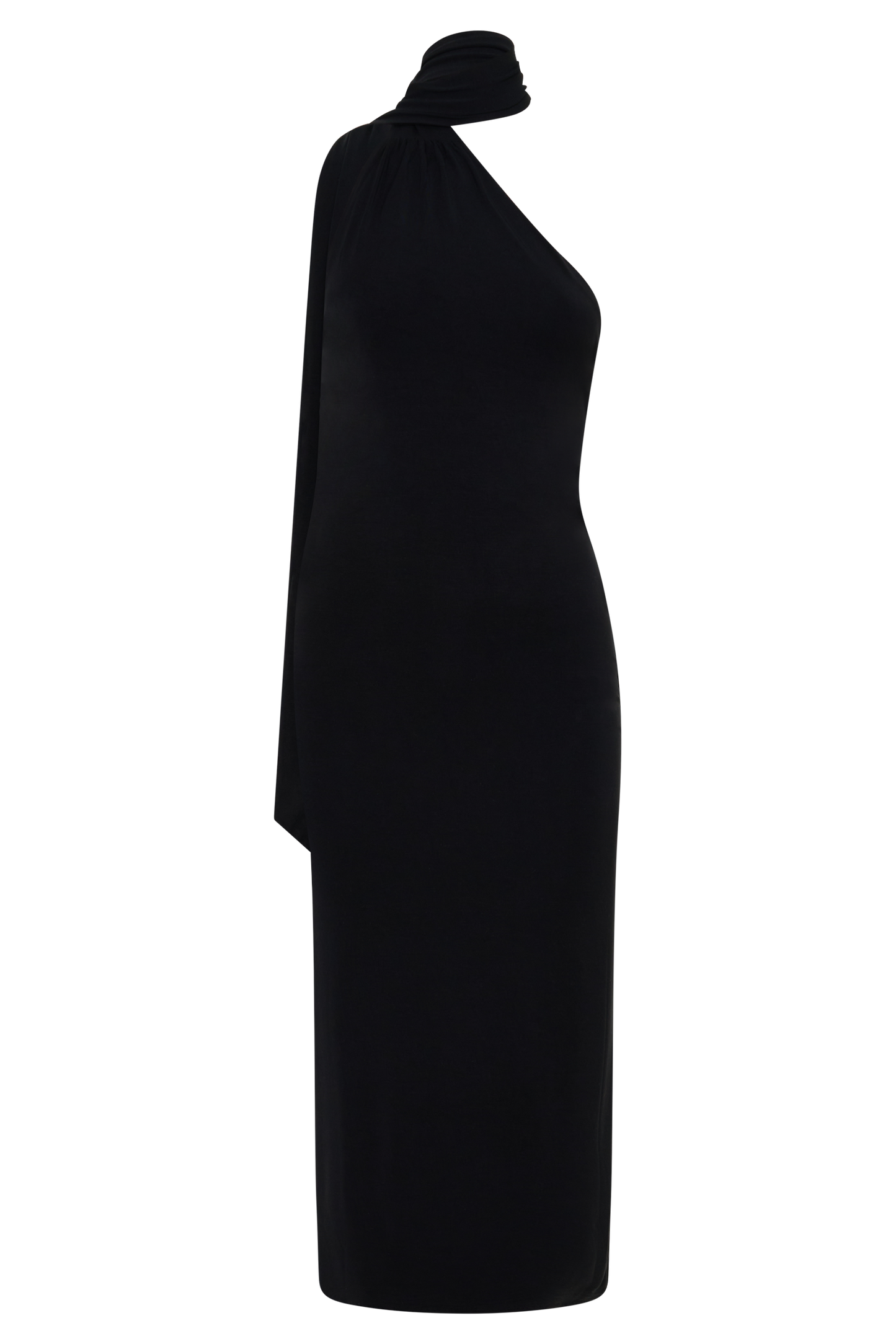 Jemma One Shoulder Tie Midi Dress - Black