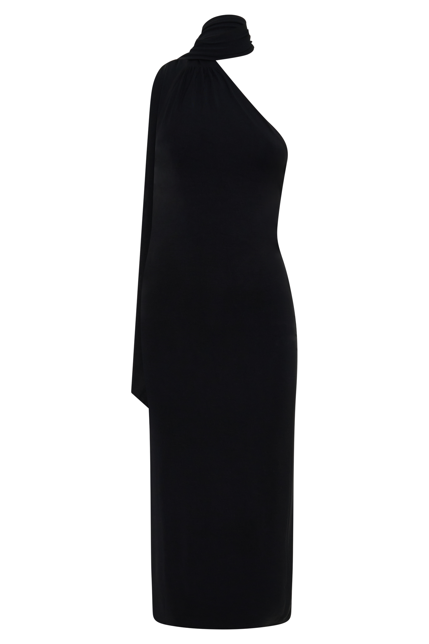 Jemma One Shoulder Tie Midi Dress - Black #9