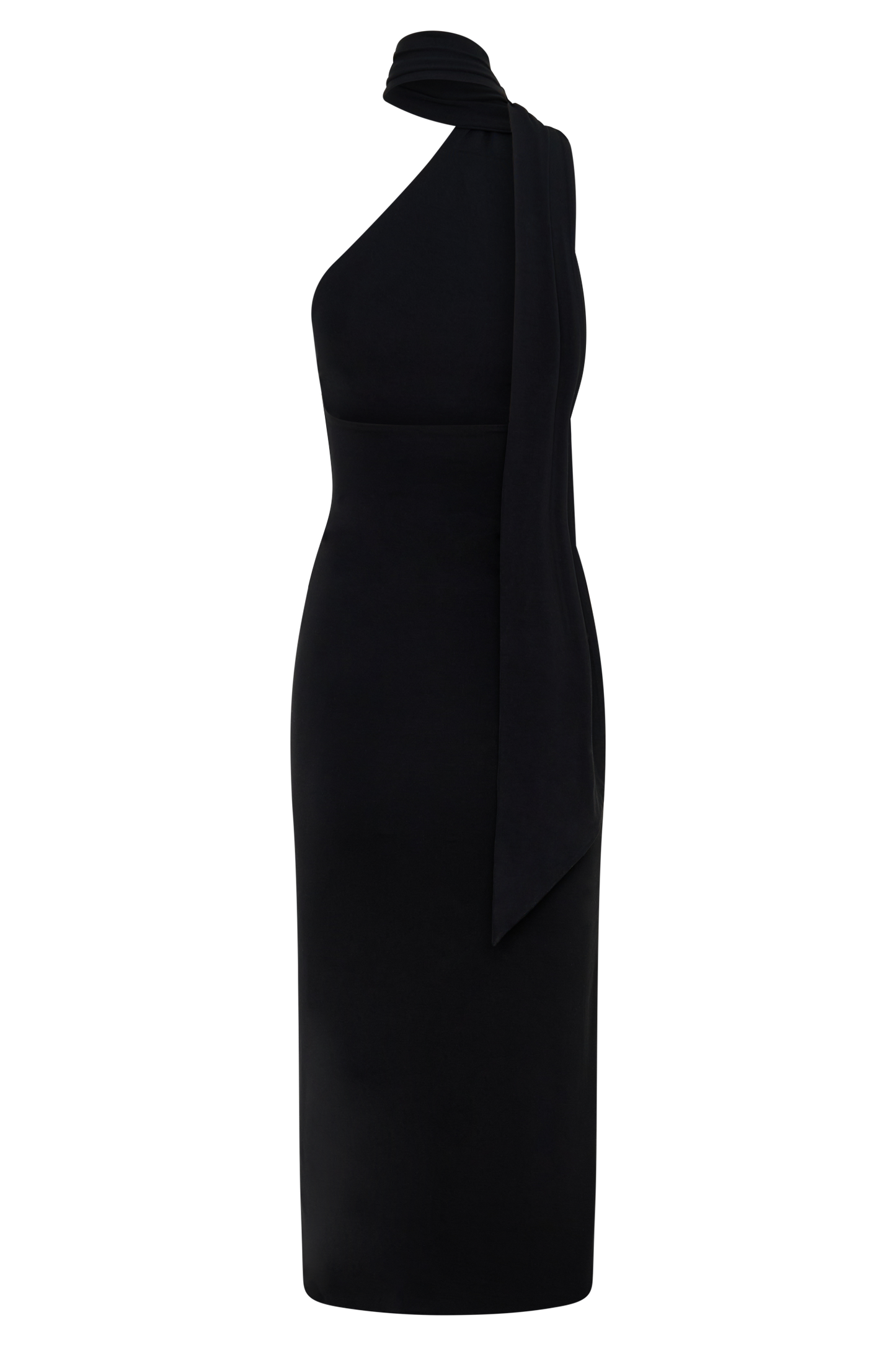 Jemma One Shoulder Tie Midi Dress - Black