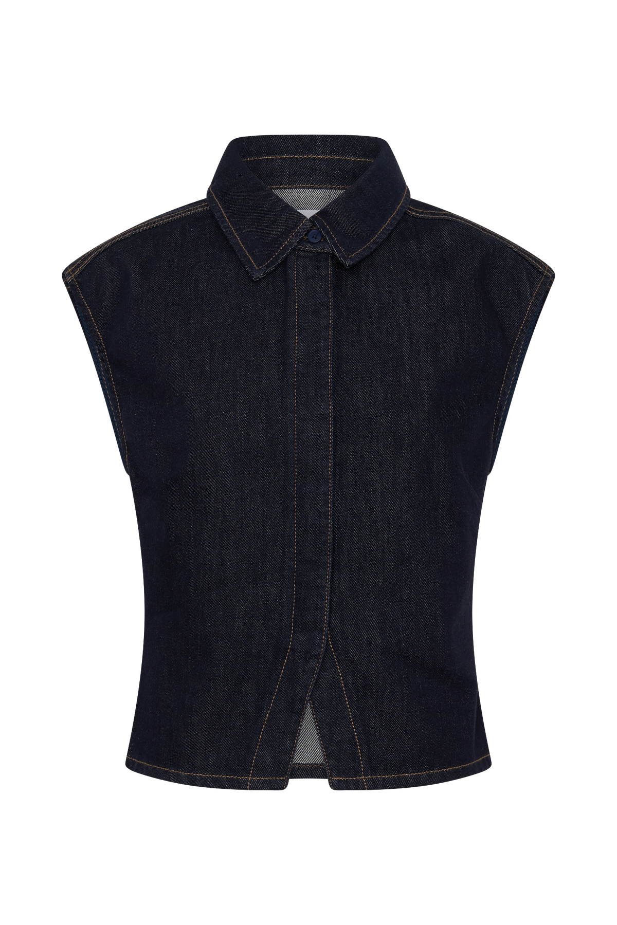 Jeremy Collared Denim Longline Top - Washed Indigo Blue #9