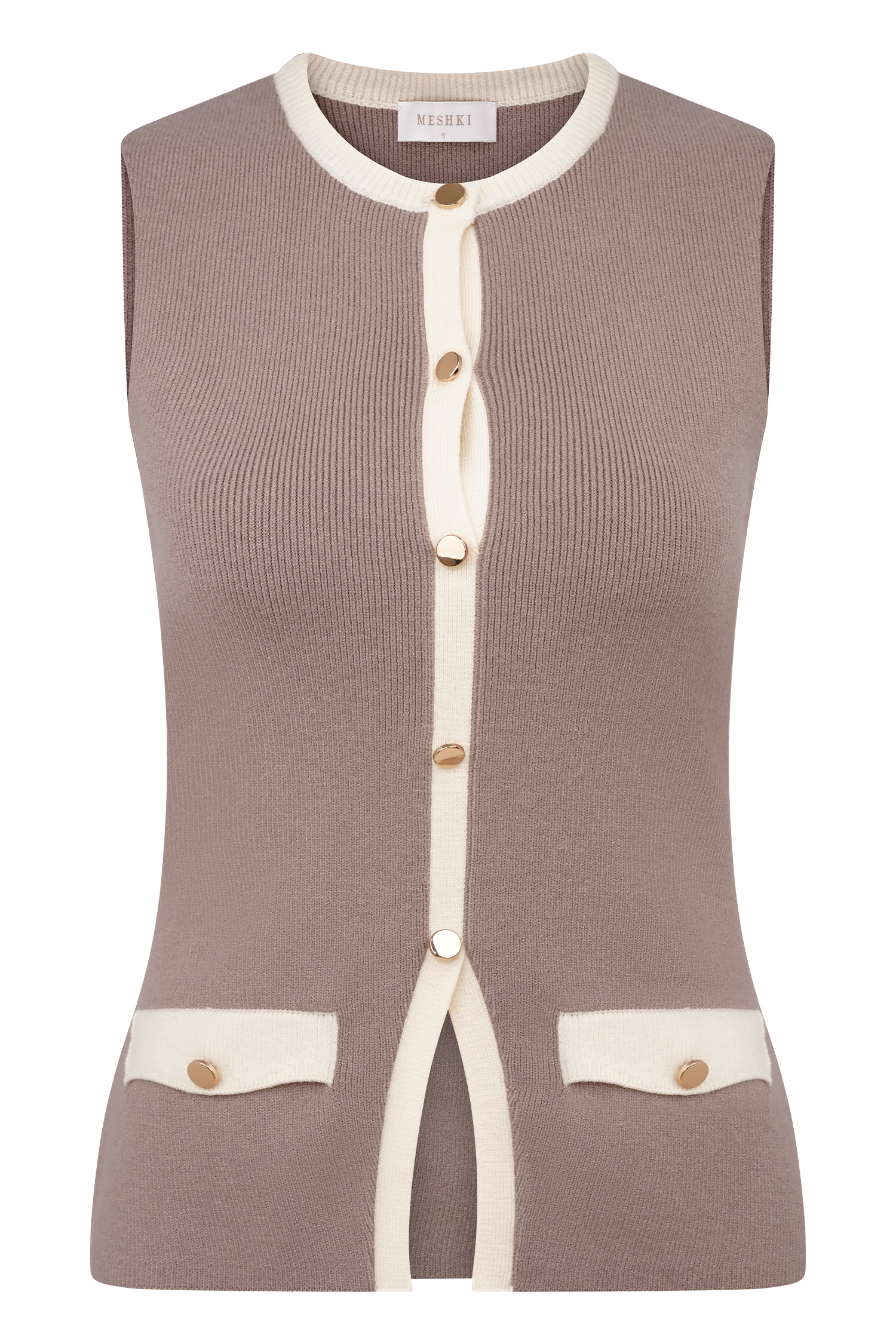 Julianne Contrast Knit Top - Pebble/Ivory #7