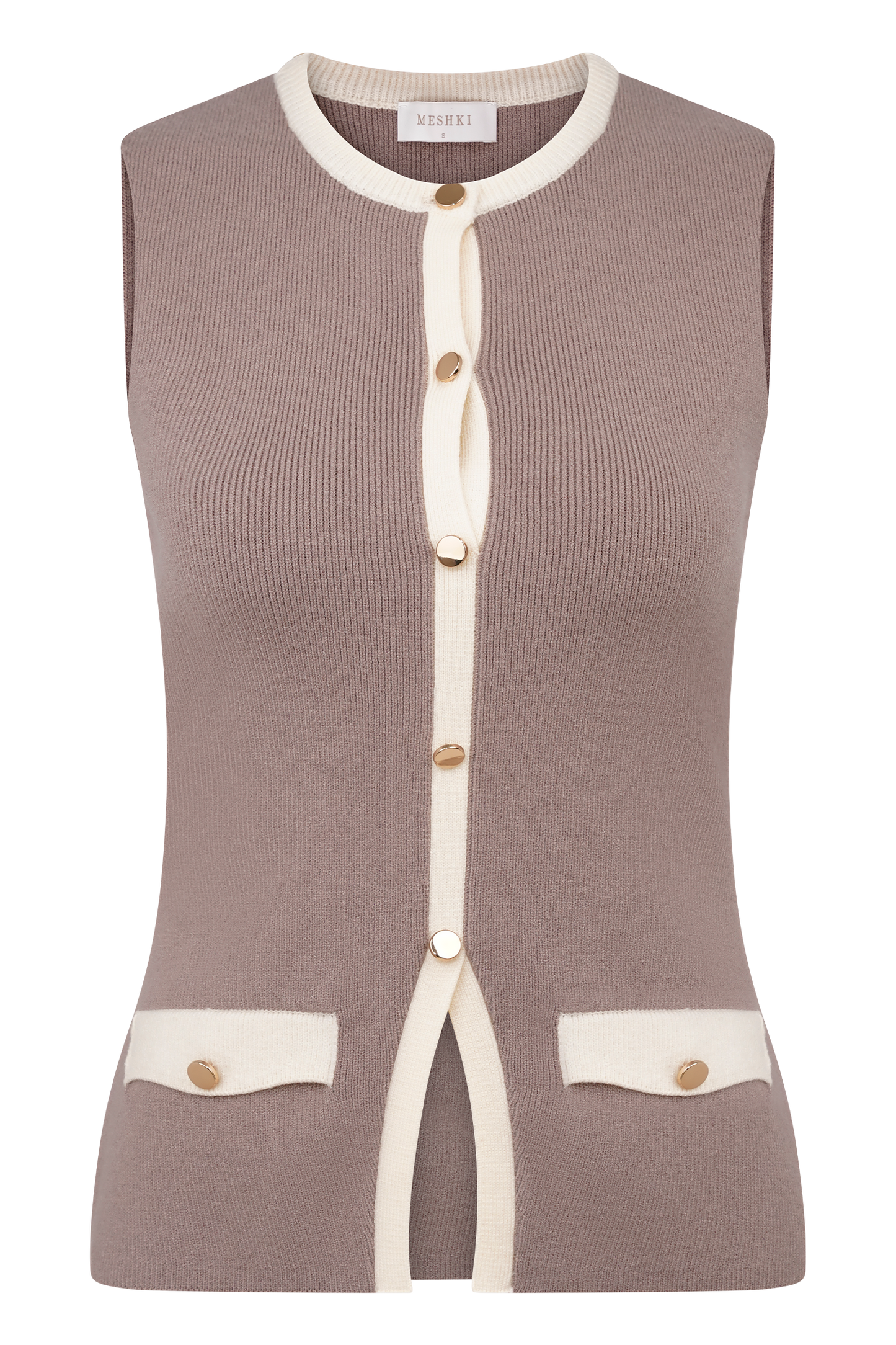 Julianne Contrast Knit Top - Pebble/Ivory