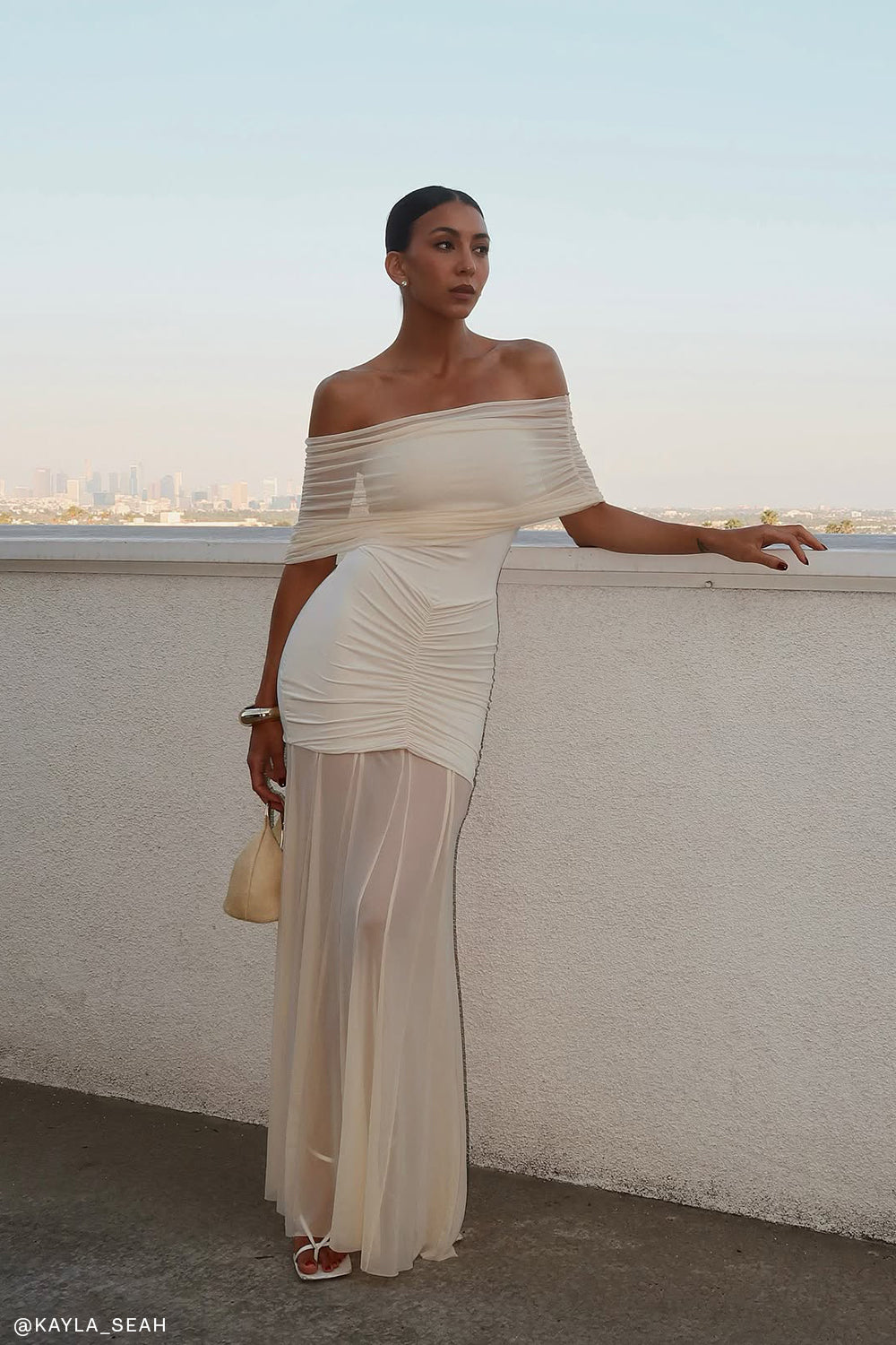 Caspian Slinky Mesh Off Shoulder Maxi Dress