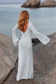 Juniper Flare Sleeve Knit Midi Dress - White - MESHKI