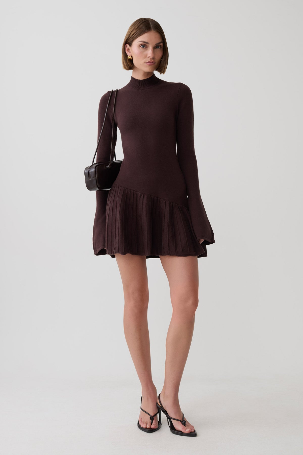 Blair Knit Mini Dress With Pleats - Chocolate