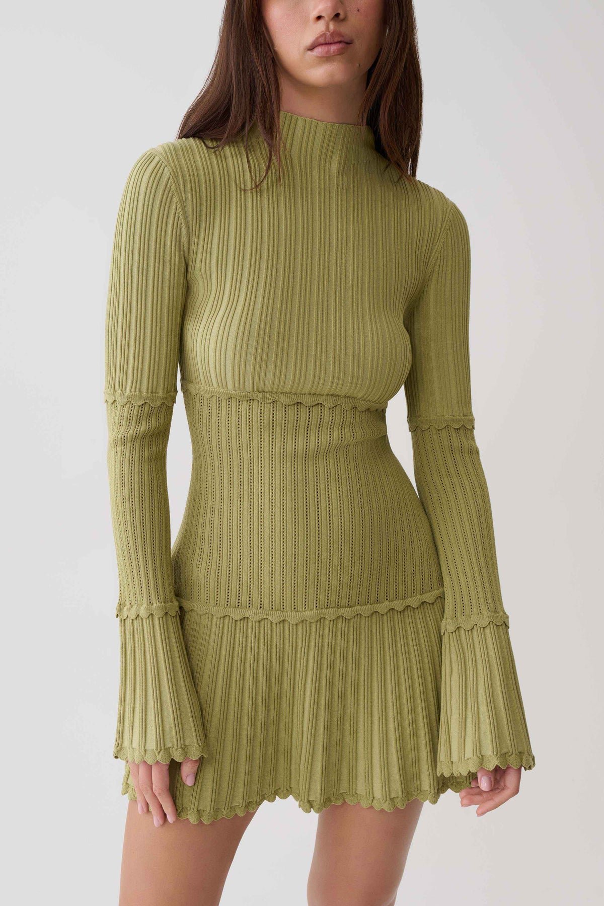 Adena Pointelle Knit Mini Dress - Olive #6