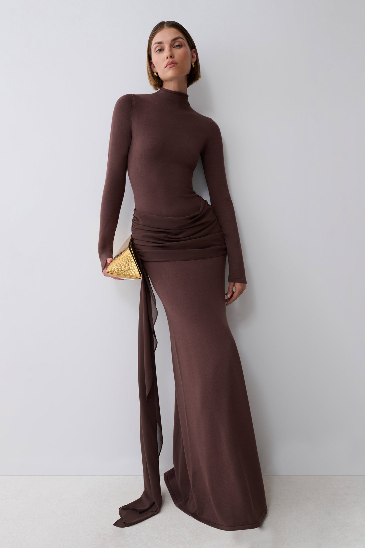 Grayson Knit Chiffon Maxi Dress - Chocolate #5