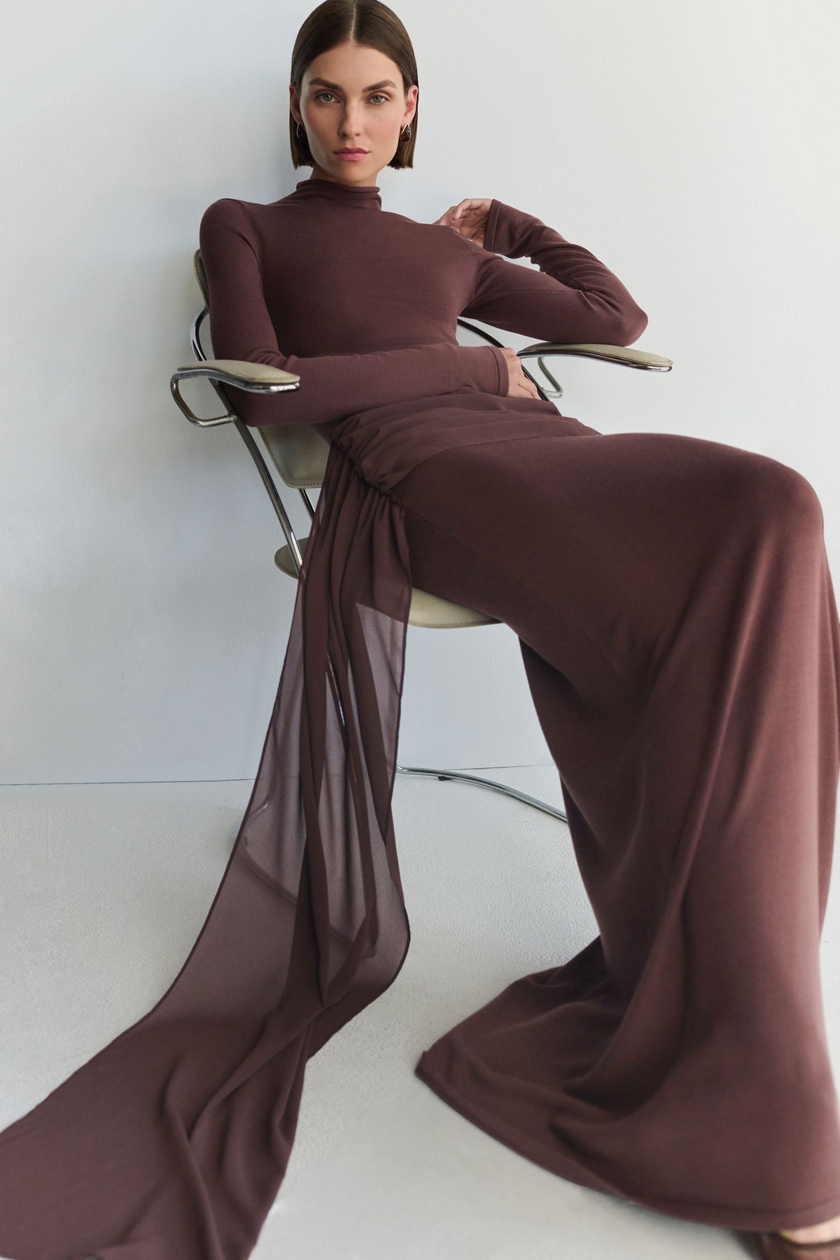 Grayson Knit Chiffon Maxi Dress - Chocolate #3