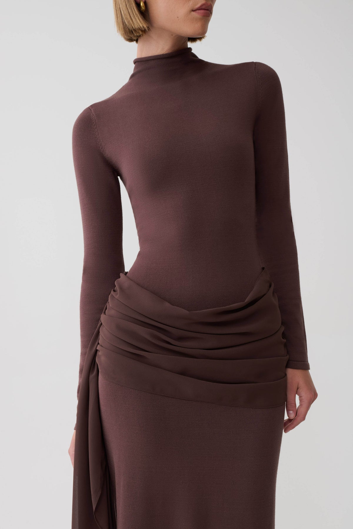 Grayson Knit Chiffon Maxi Dress - Chocolate #6