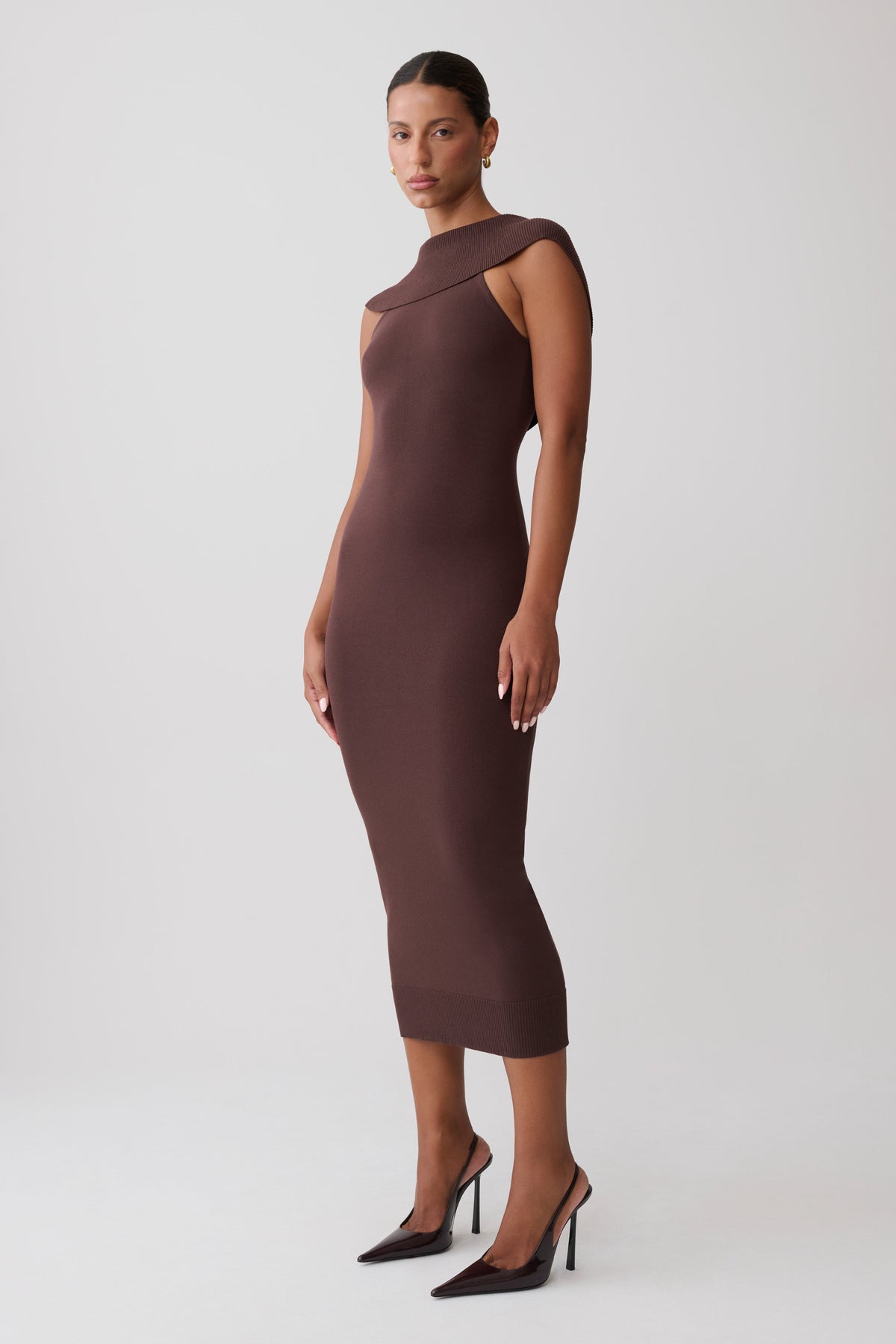 Ellen Ribbed Midi Column Knit Dress - Chocolate #4