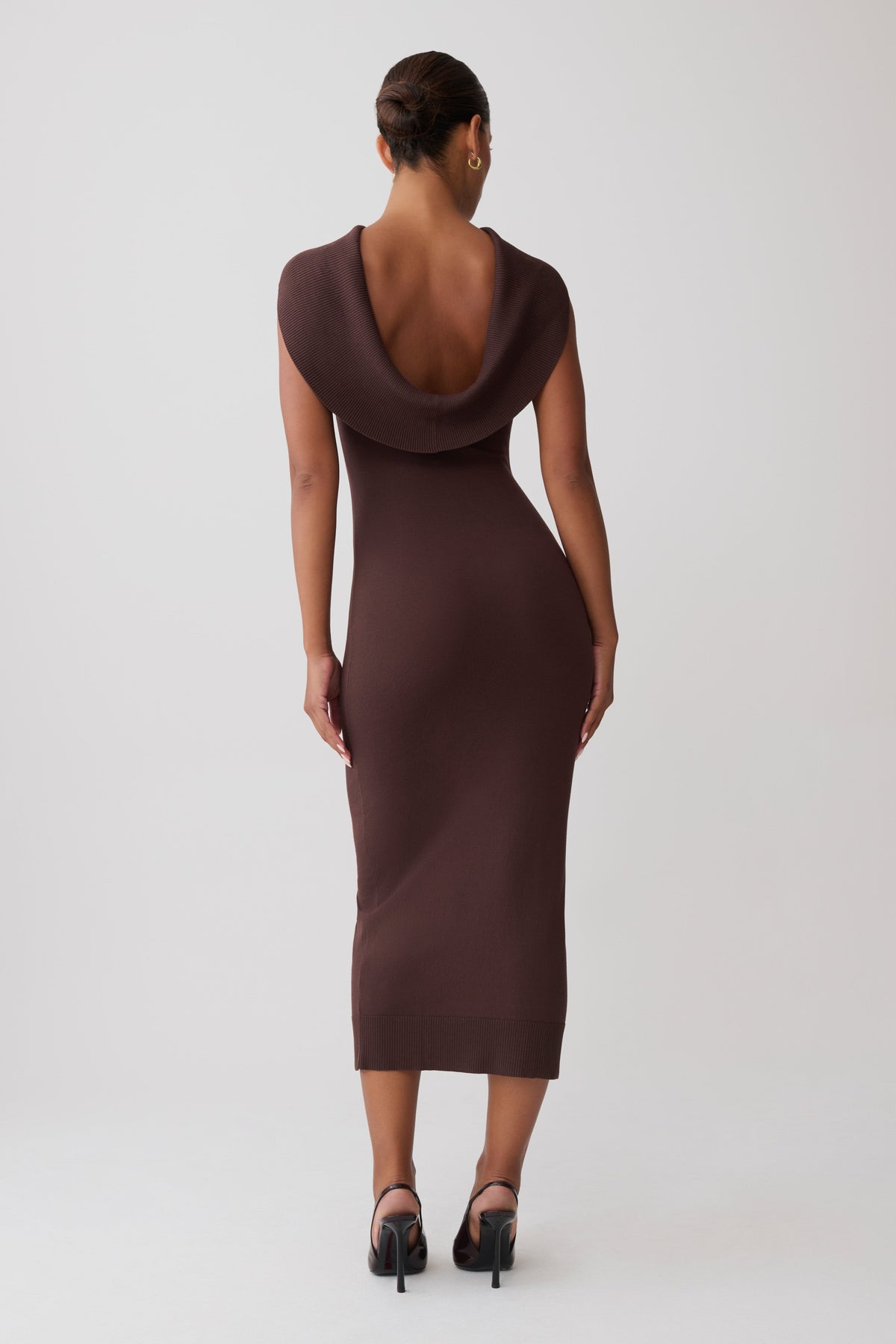 Ellen Ribbed Midi Column Knit Dress - Chocolate #2