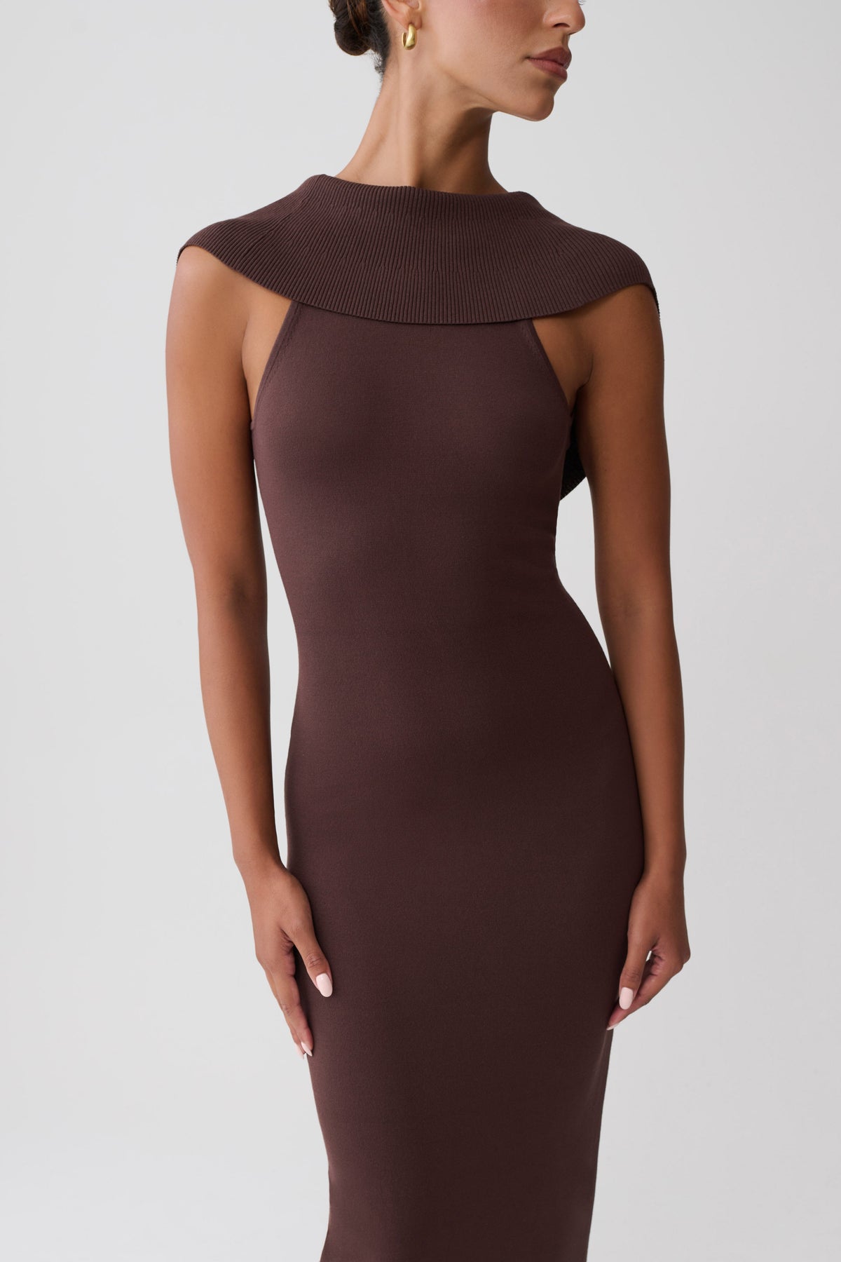 Ellen Ribbed Midi Column Knit Dress - Chocolate #5