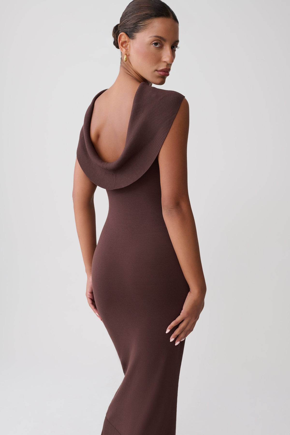 Ellen Ribbed Midi Column Knit Dress - Chocolate #3
