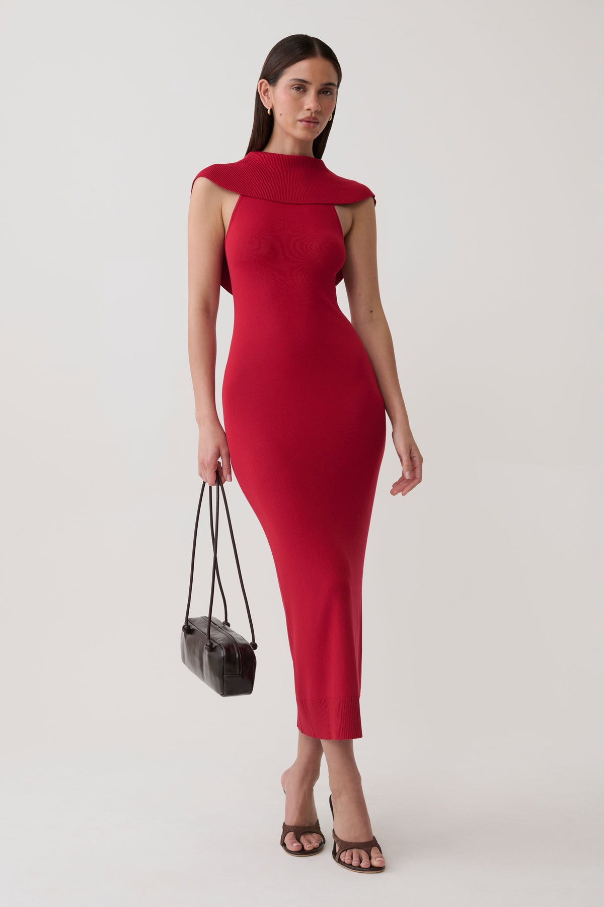 Ellen Ribbed Midi Column Knit Dress - Red #5