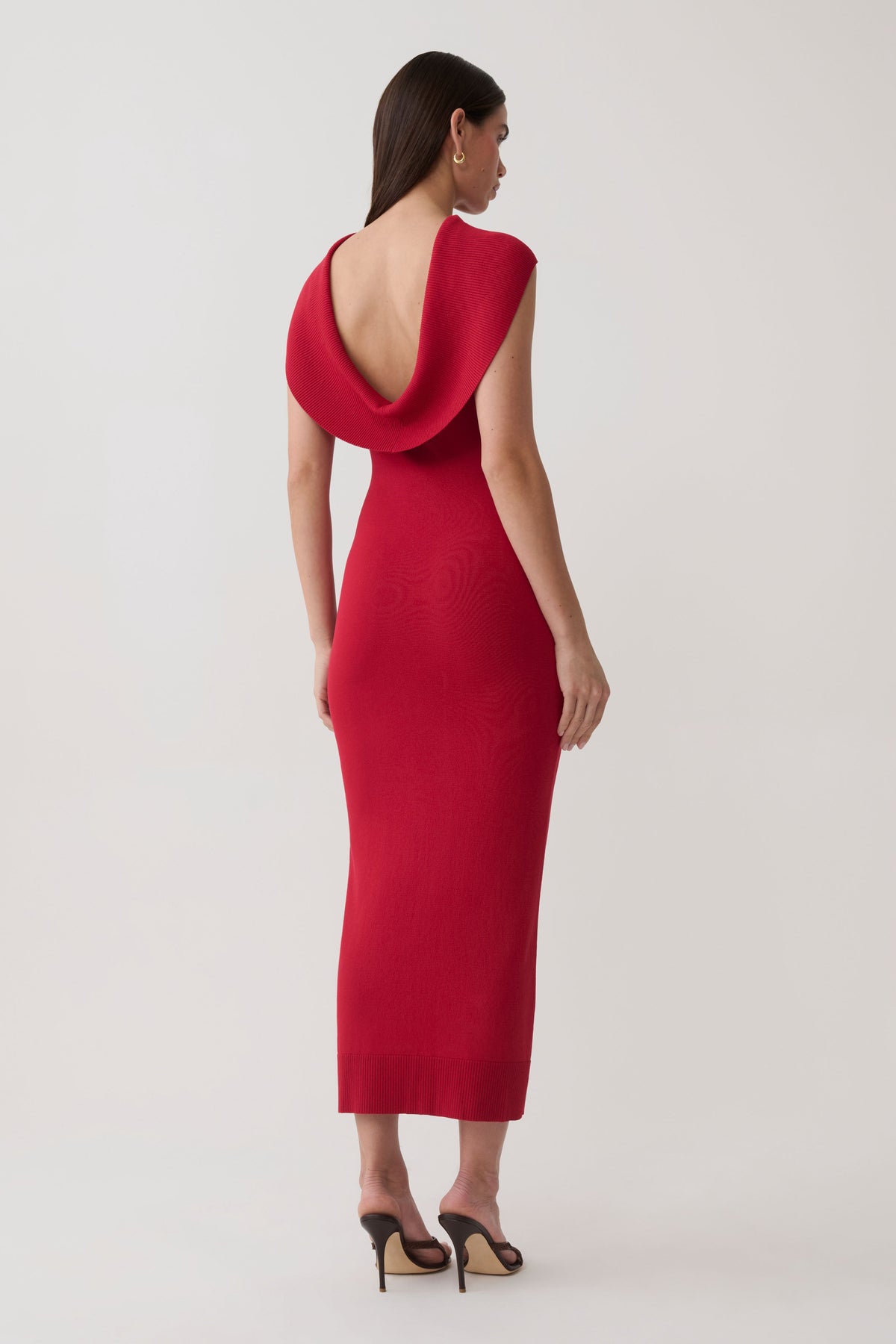 Ellen Ribbed Midi Column Knit Dress - Red #2
