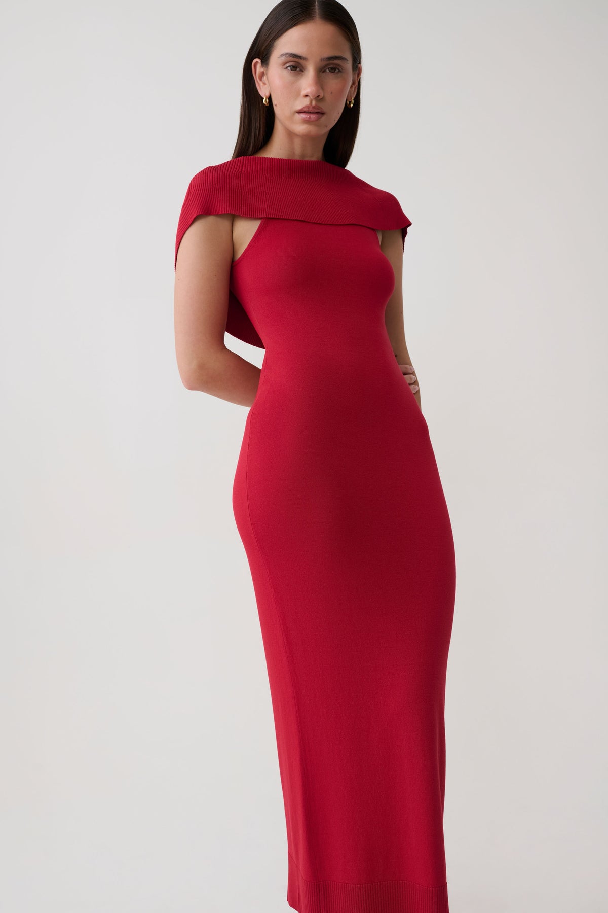Ellen Ribbed Midi Column Knit Dress - Red #3