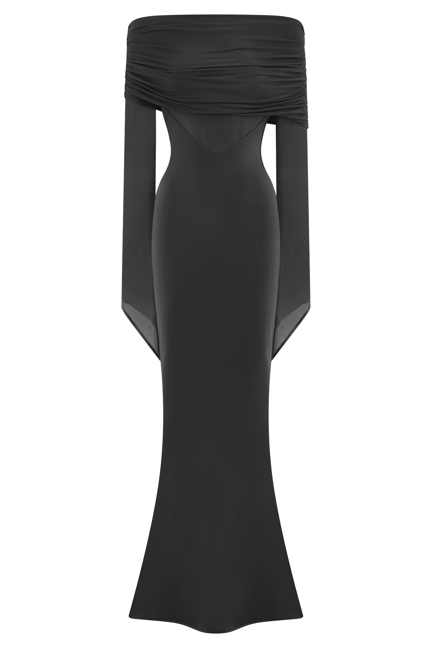 Kaitlin One Shoulder Slinky And Mesh Maxi Dress - Black #8