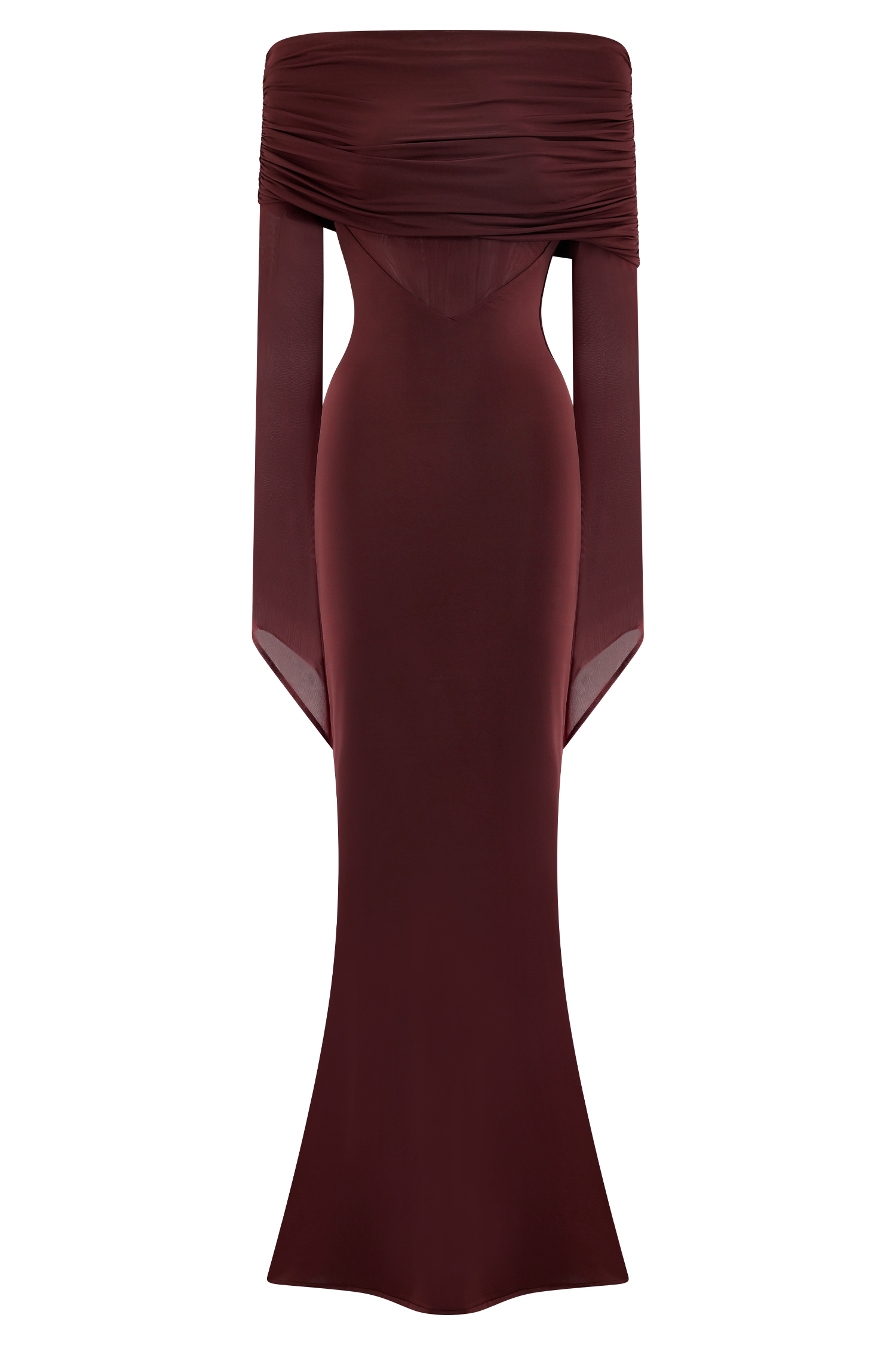 Kaitlin One Shoulder Slinky And Mesh Maxi Dress - Burgundy #6