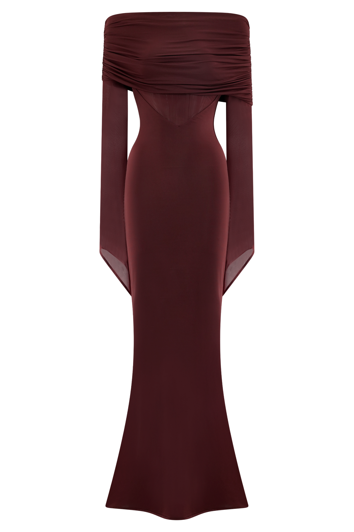 Kaitlin One Shoulder Slinky And Mesh Maxi Dress - Burgundy #6
