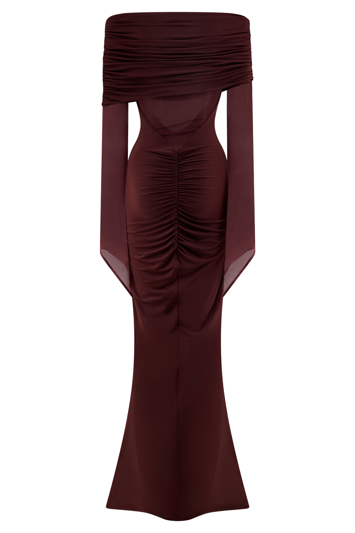 Kaitlin One Shoulder Slinky And Mesh Maxi Dress - Burgundy #5