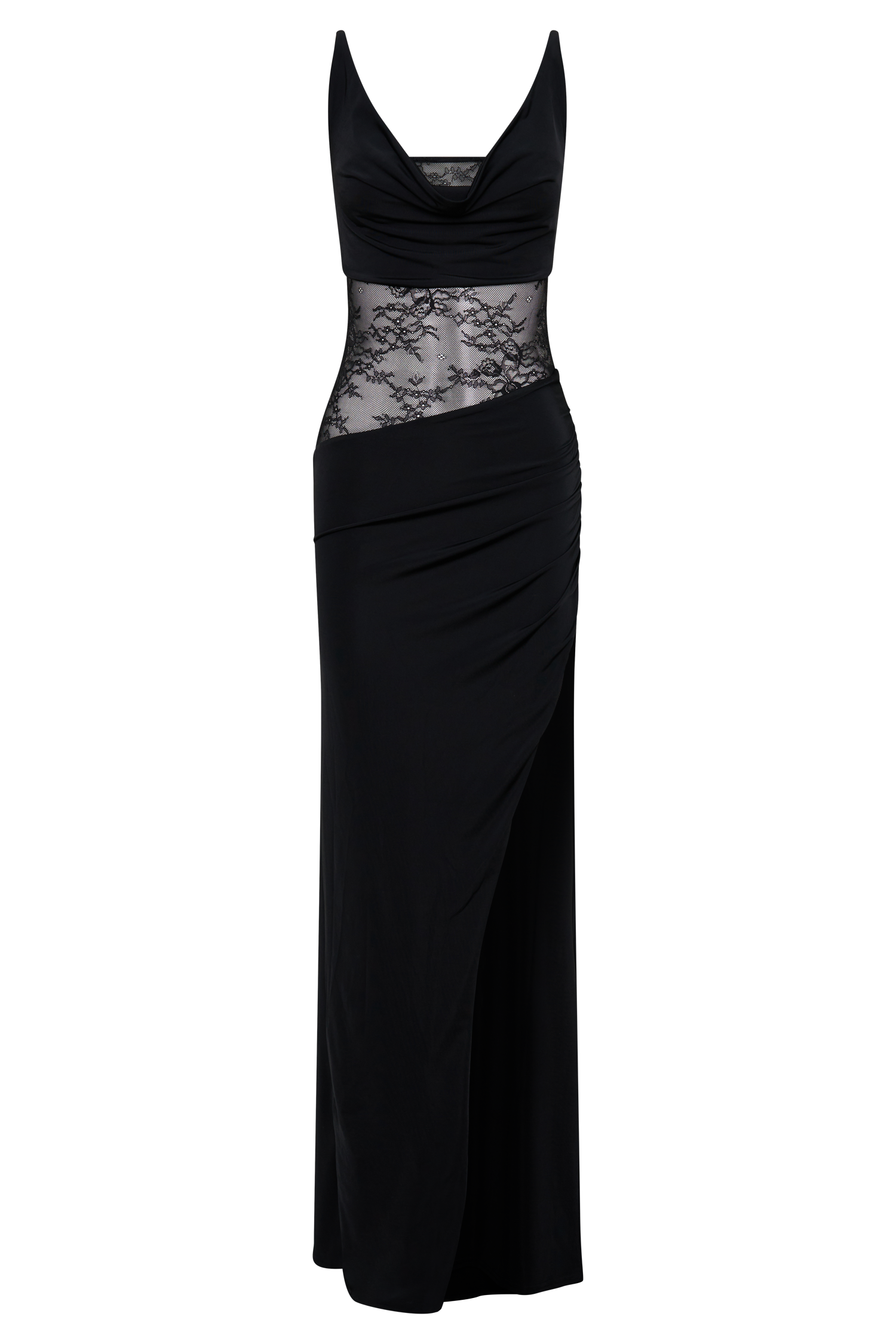 Kelela Draped Slinky And Lace Maxi Dress - Black #7