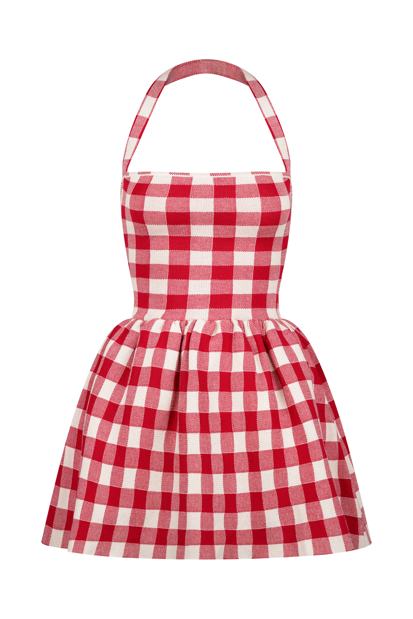 Lindsay Halter Knit Mini Dress - Red Gingham