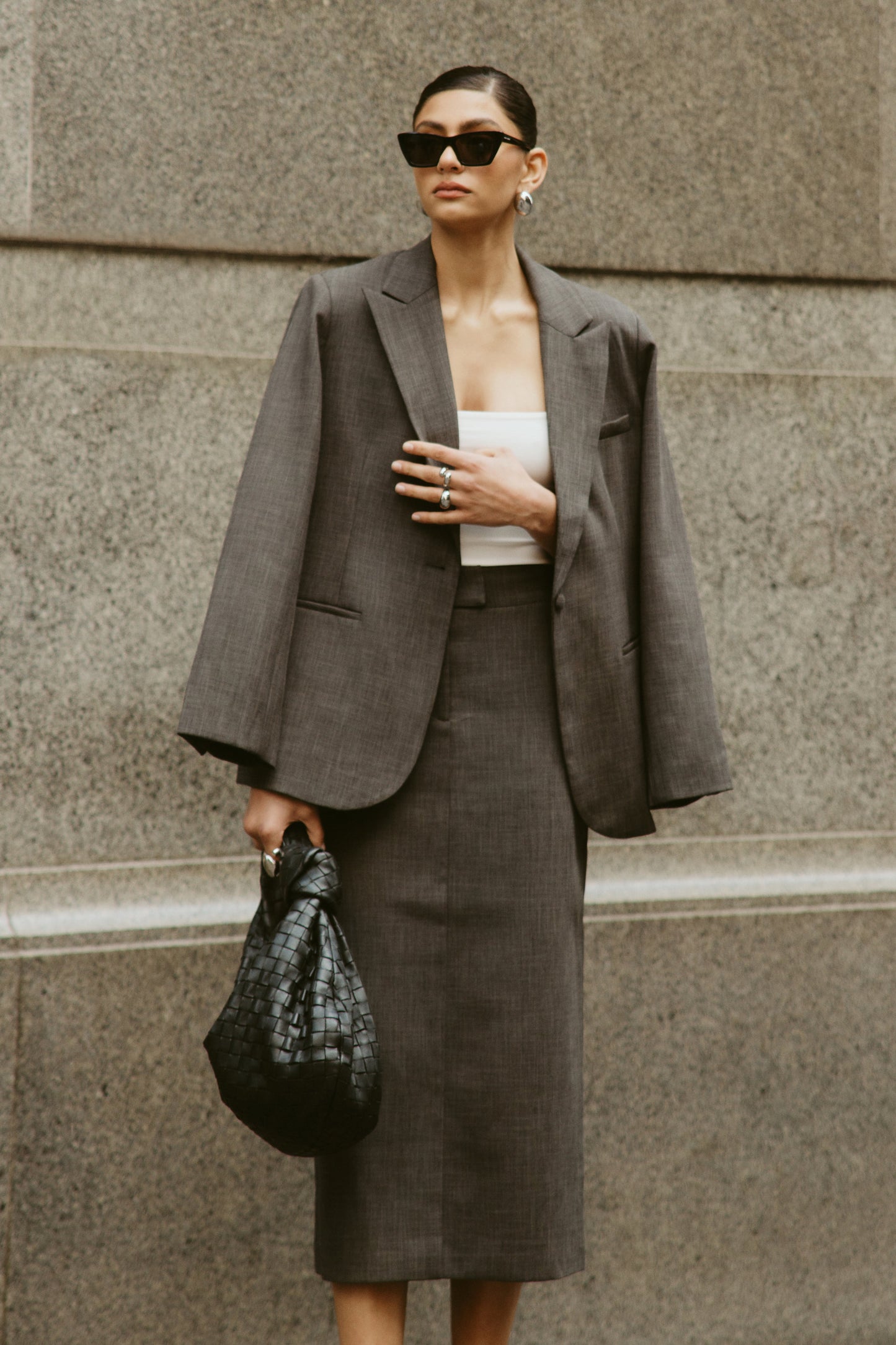 Drew Oversized Textured Blazer - Charcoal