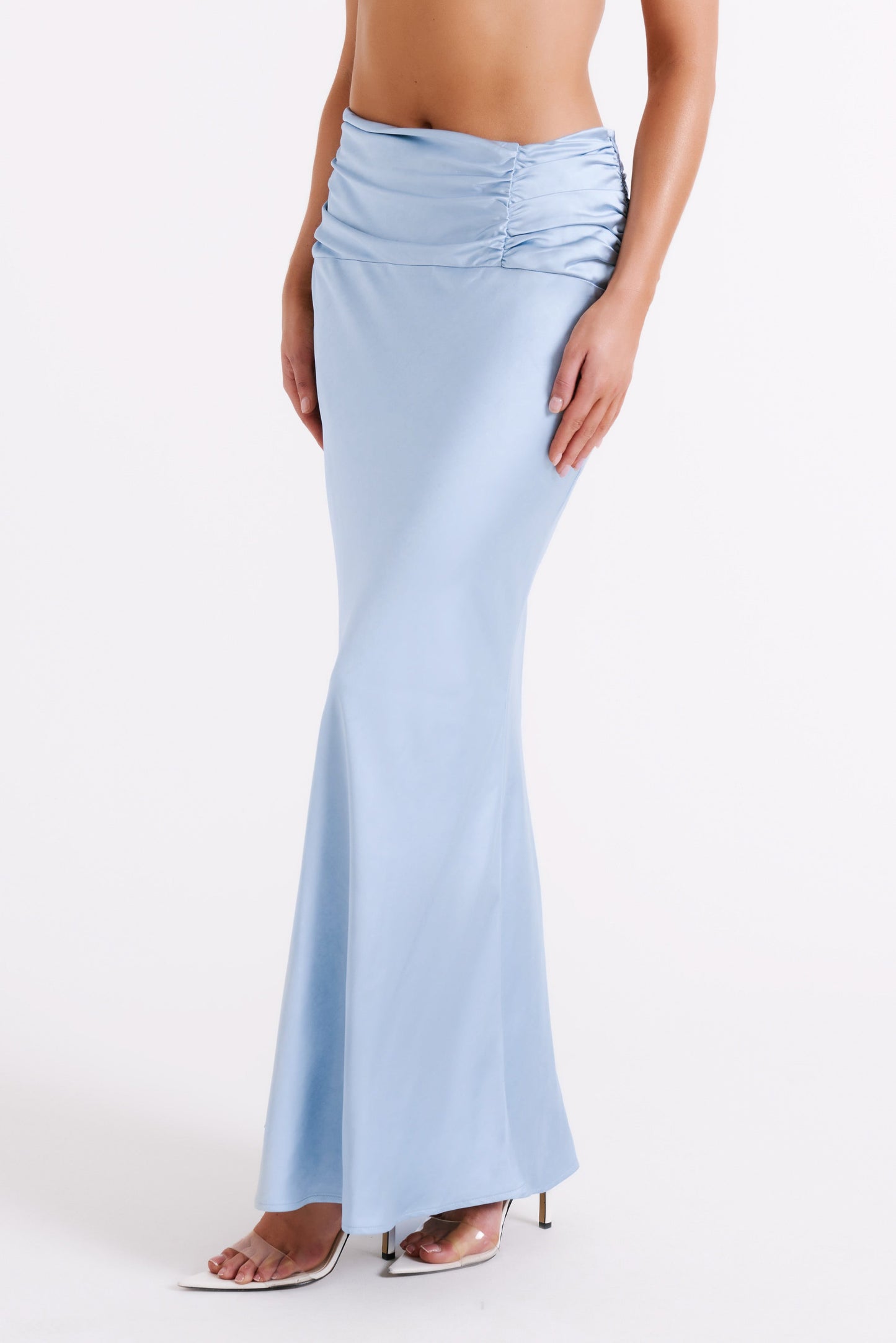 Khalani Ruched Satin Maxi Skirt - Ice Blue