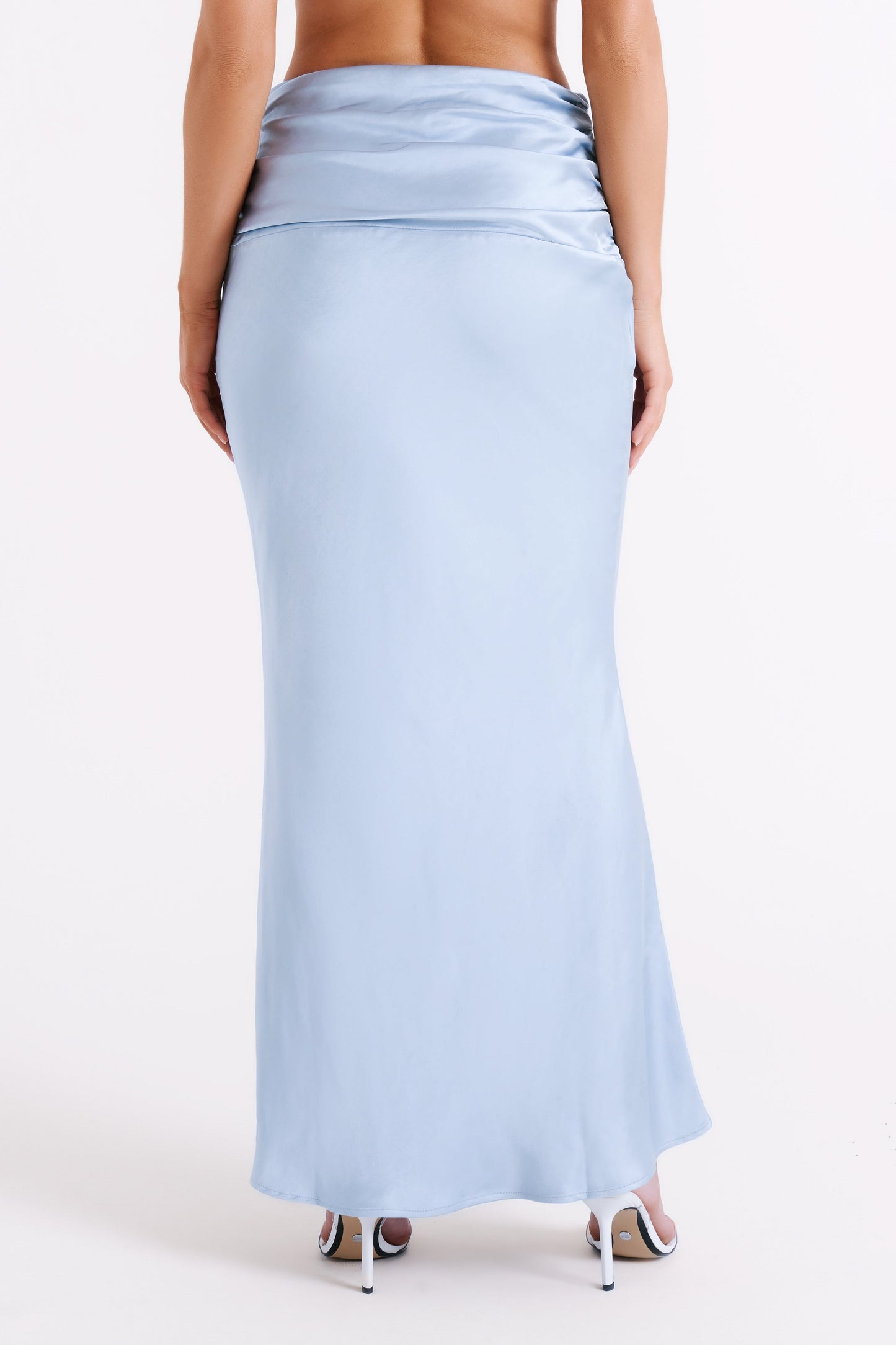 Khalani Ruched Satin Maxi Skirt - Ice Blue