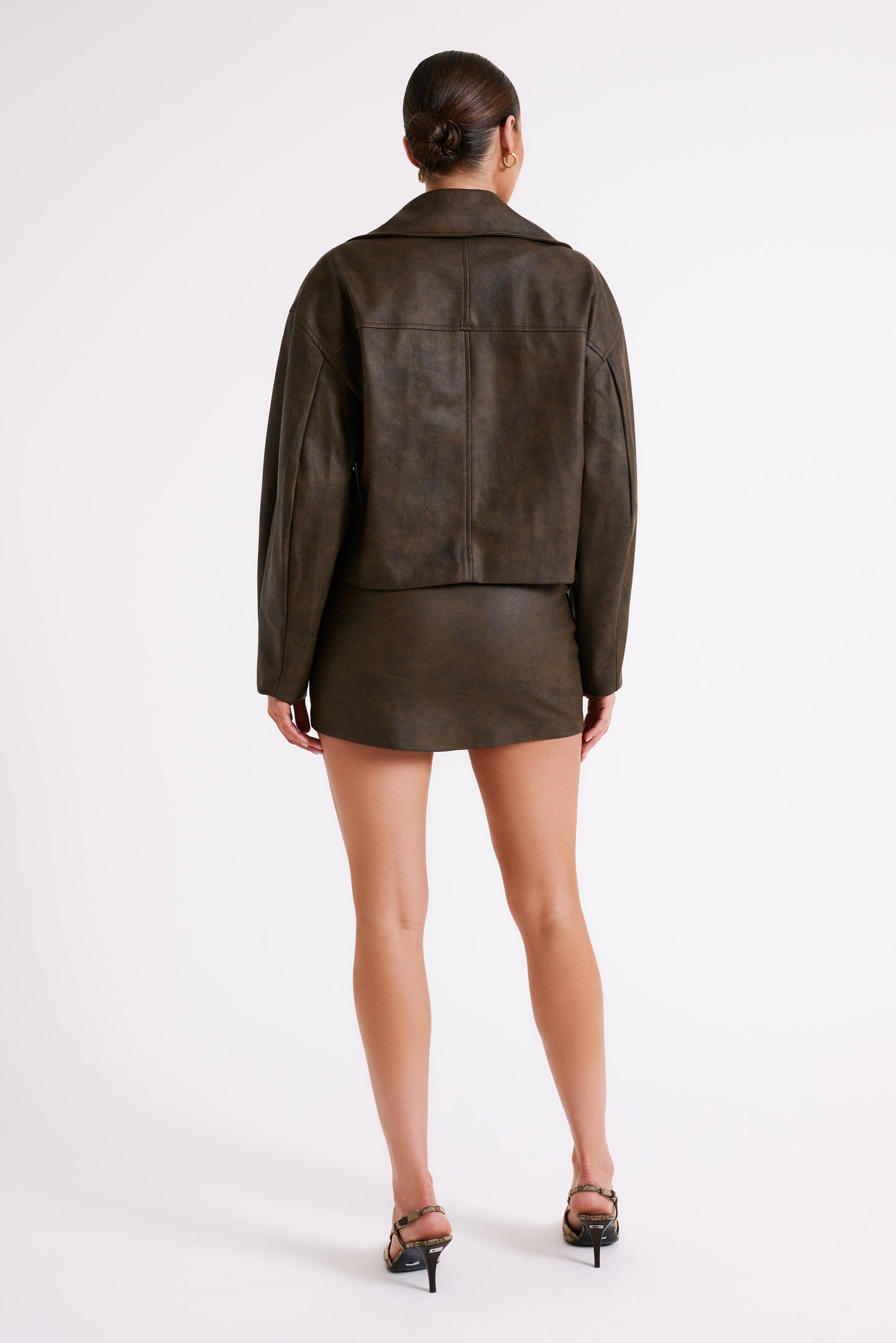 Kristen Faux Leather Mini Skirt - Vintage Chocolate