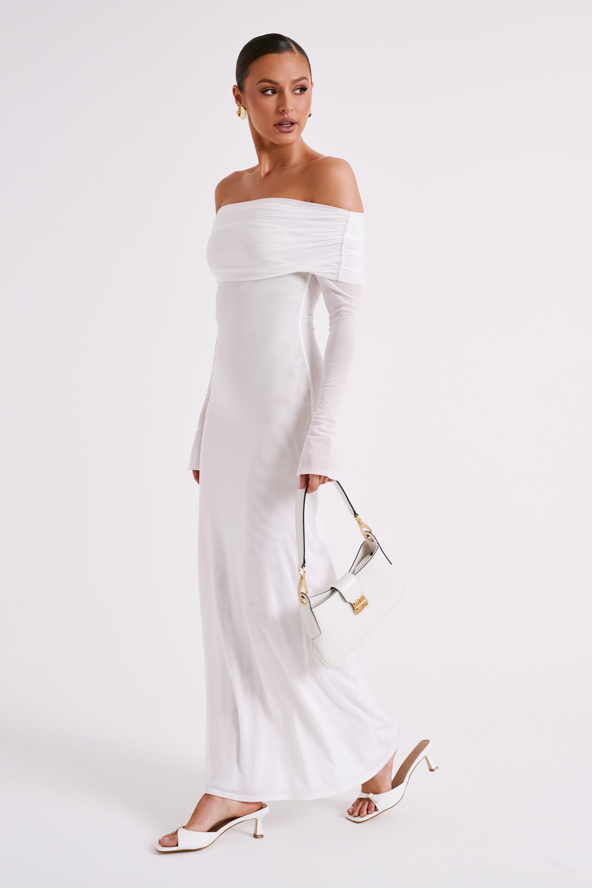 Josie Off Shoulder Mesh Maxi Dress - Ivory #4