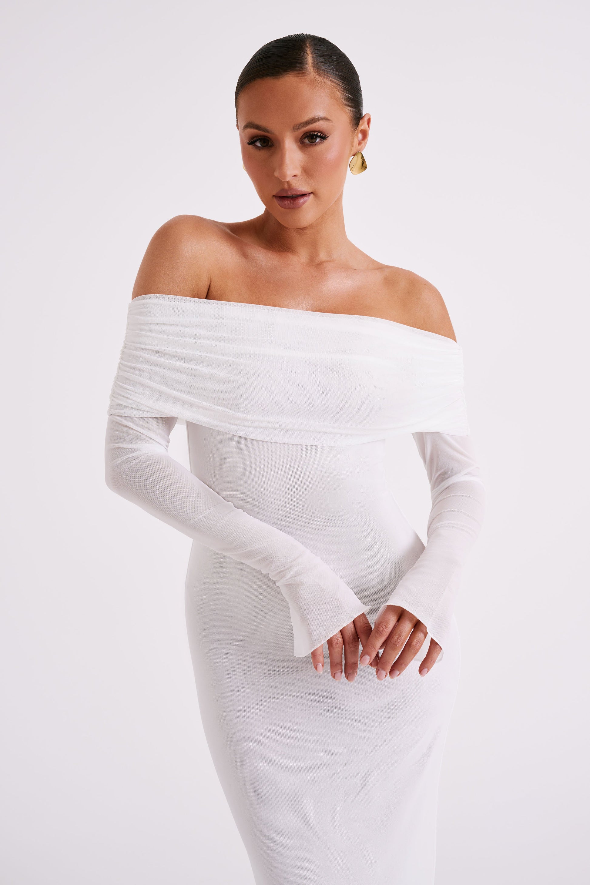 Josie Off Shoulder Mesh Maxi Dress - Ivory #7